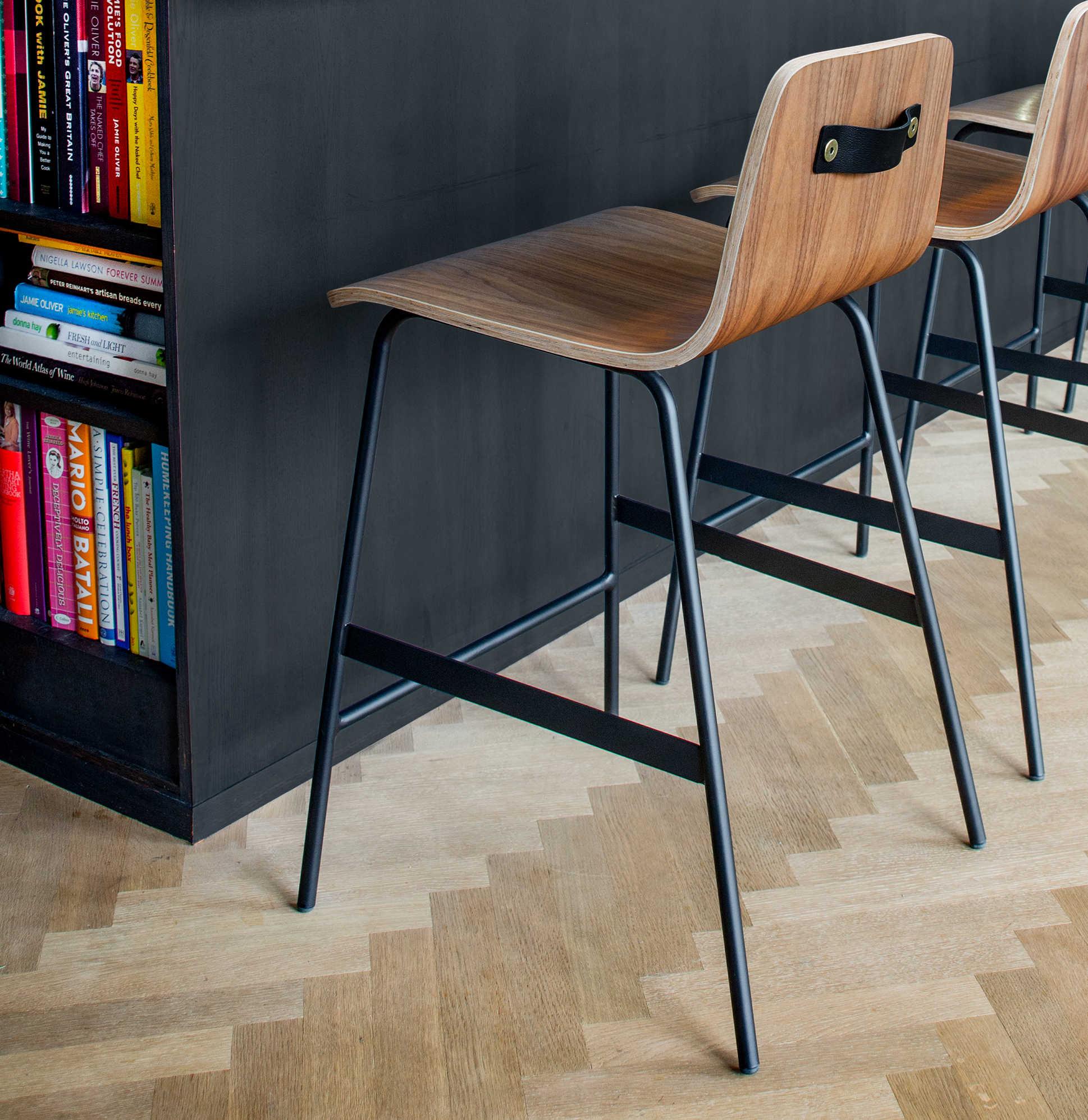 Gus* Modern Lecture Ply Wood Walnut Black Counter Stool