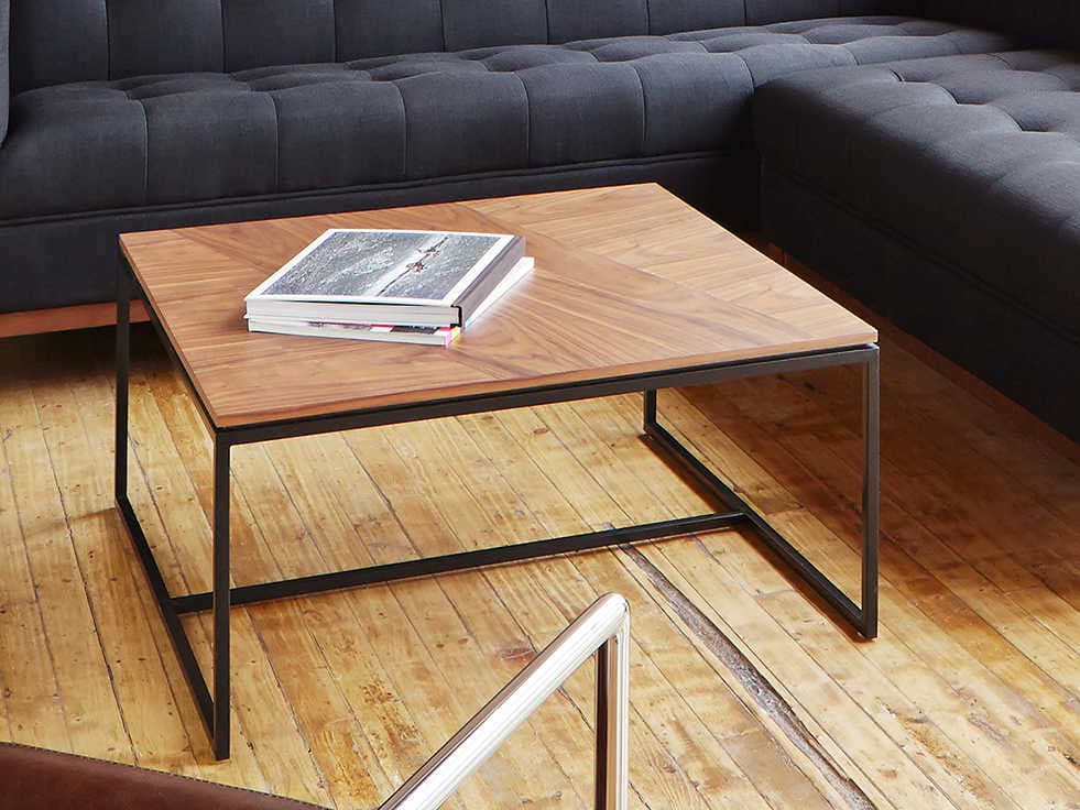 Gus* Modern Tobias Square Wood Walnut Black Coffee Table