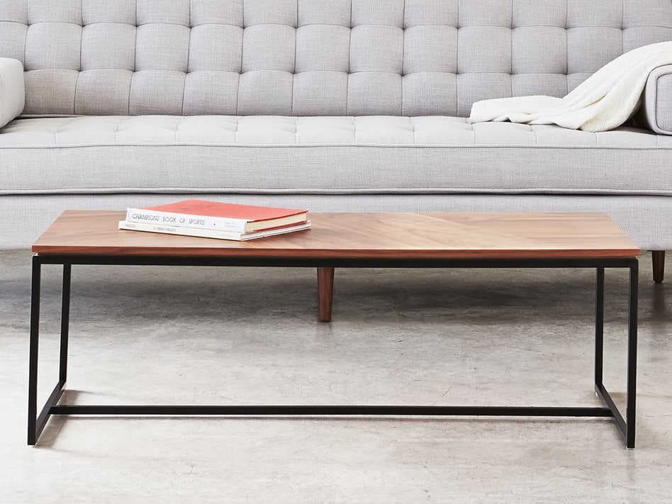 Gus* Modern Tobias Rectangular Wood Walnut Black Coffee Table