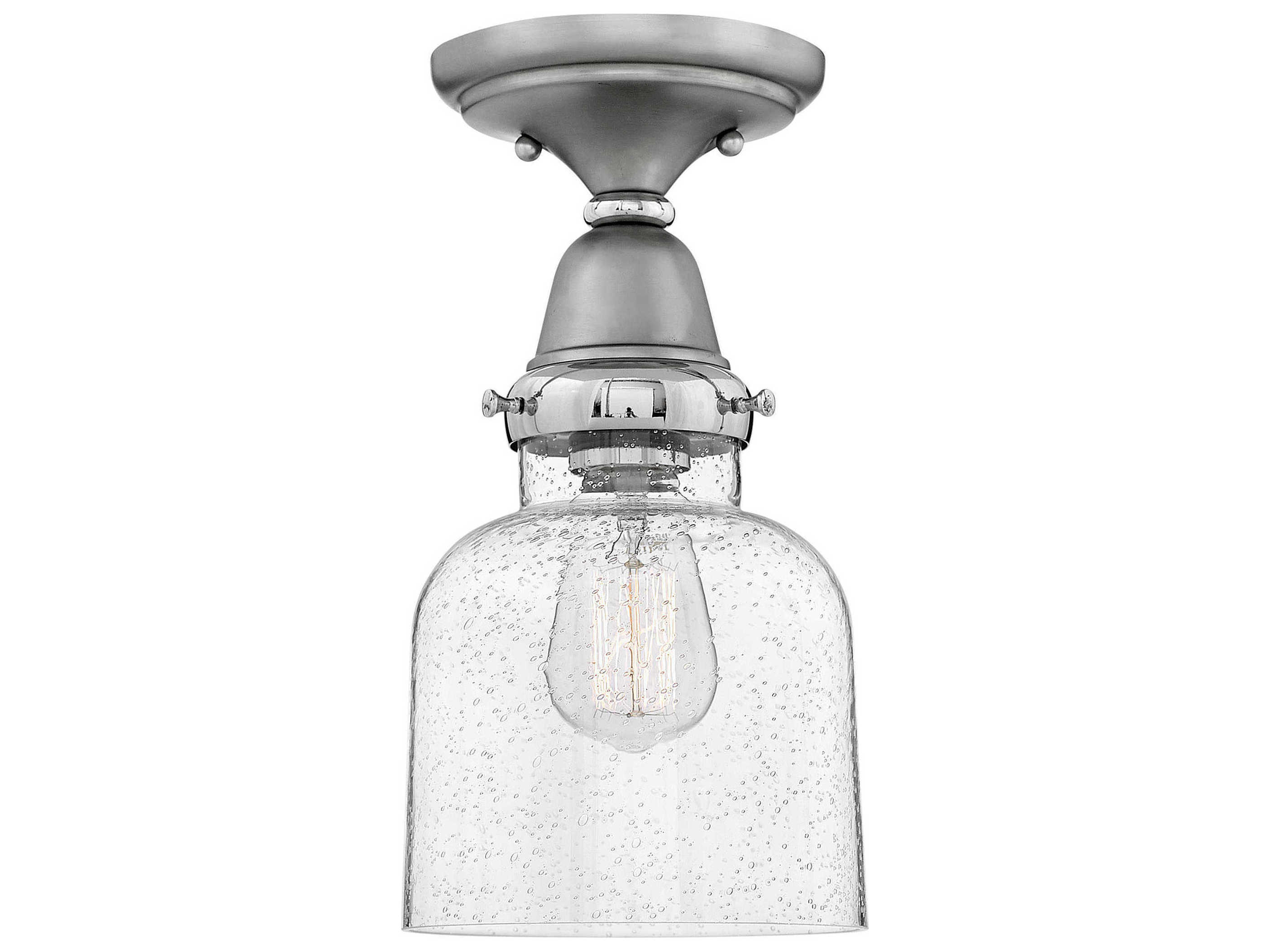 Hinkley Academy 1-Light English Nickel Glass Bell Flush Mount