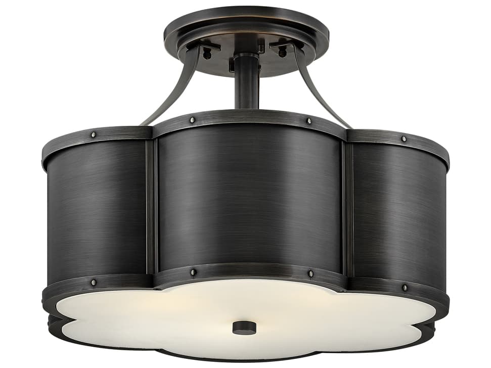 Hinkley Chance 3-Light Blackened Brass Glass Geometric Semi Flush Mount