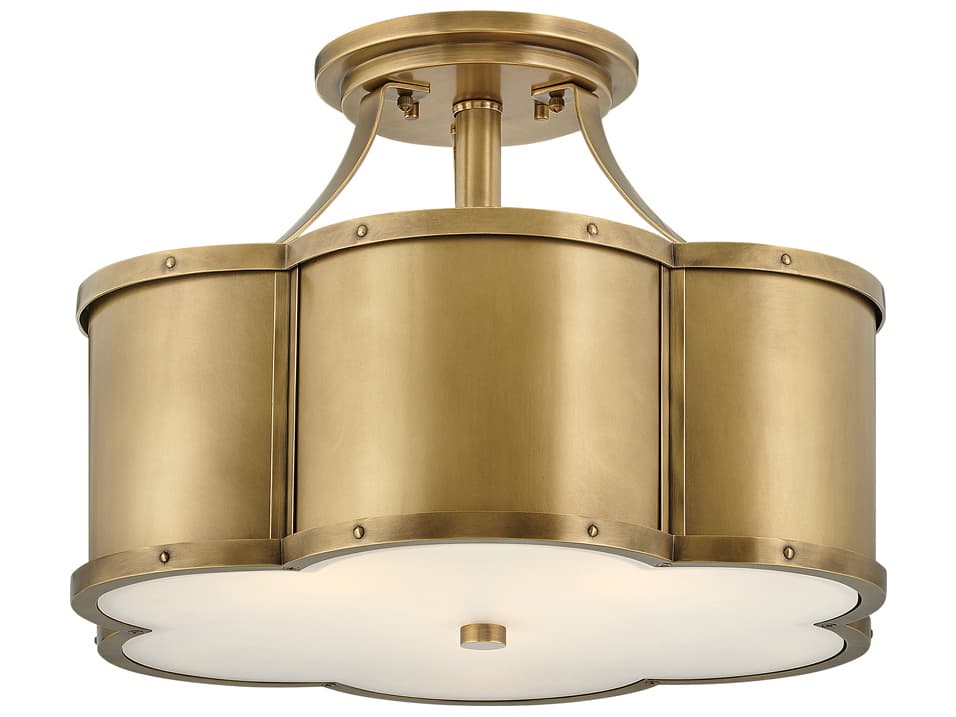 Hinkley Chance 3-Light Heritage Brass Glass Geometric Semi Flush Mount