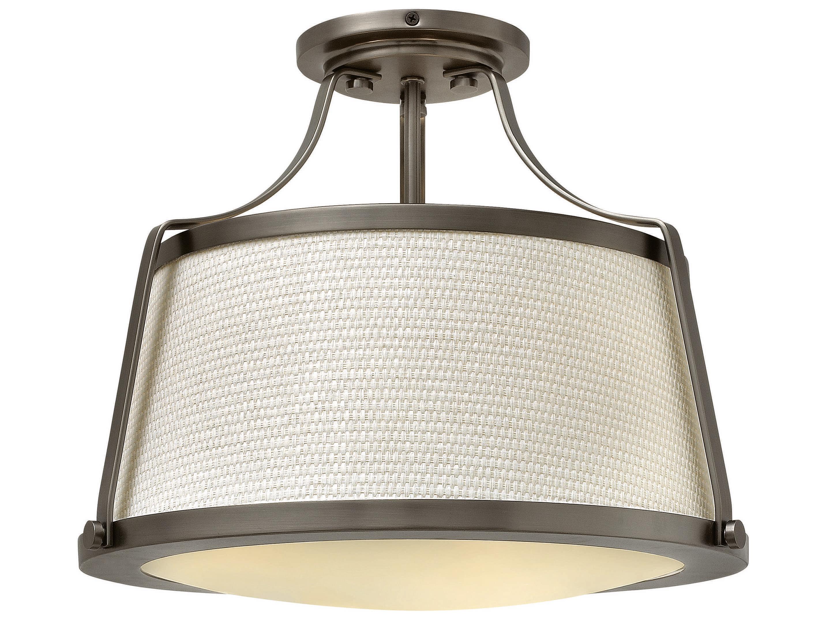 Hinkley Charlotte 1-Light Antique Nickel Glass Drum Semi Flush Mount