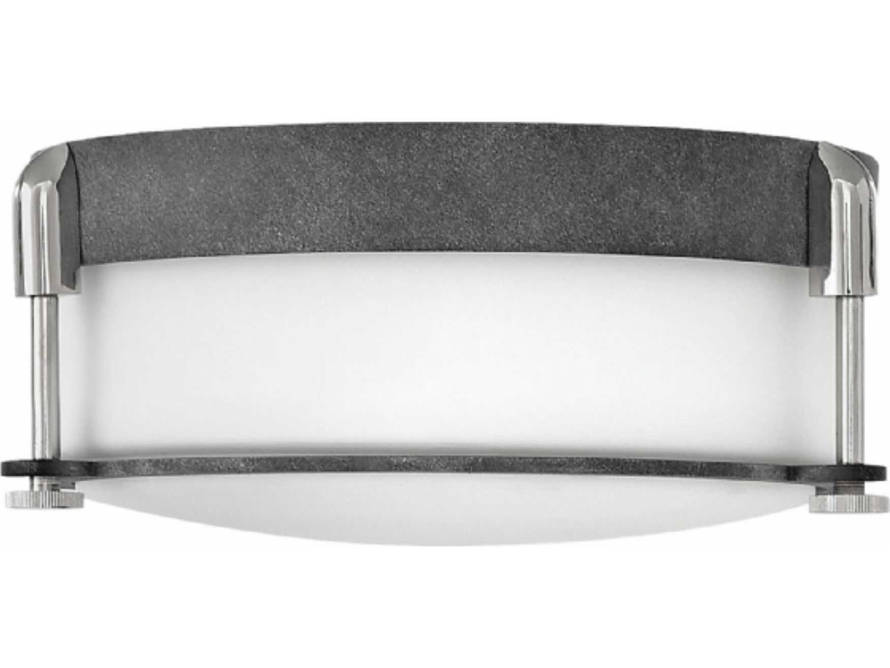 Hinkley Colbin 2-Light Aged Zinc Gray Glass Drum Flush Mount