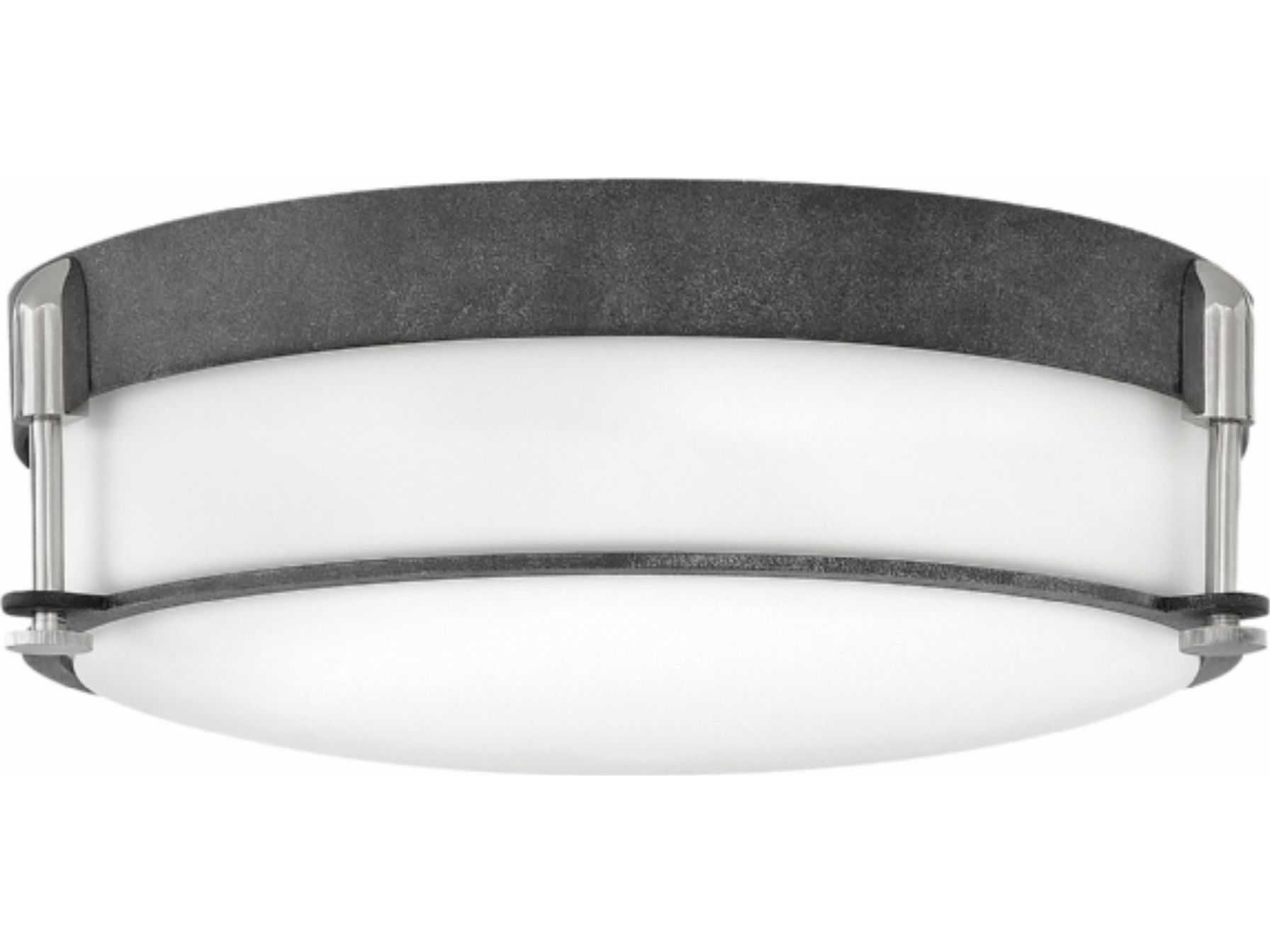 Hinkley Colbin 3-Light Aged Zinc Gray Glass Drum Flush Mount