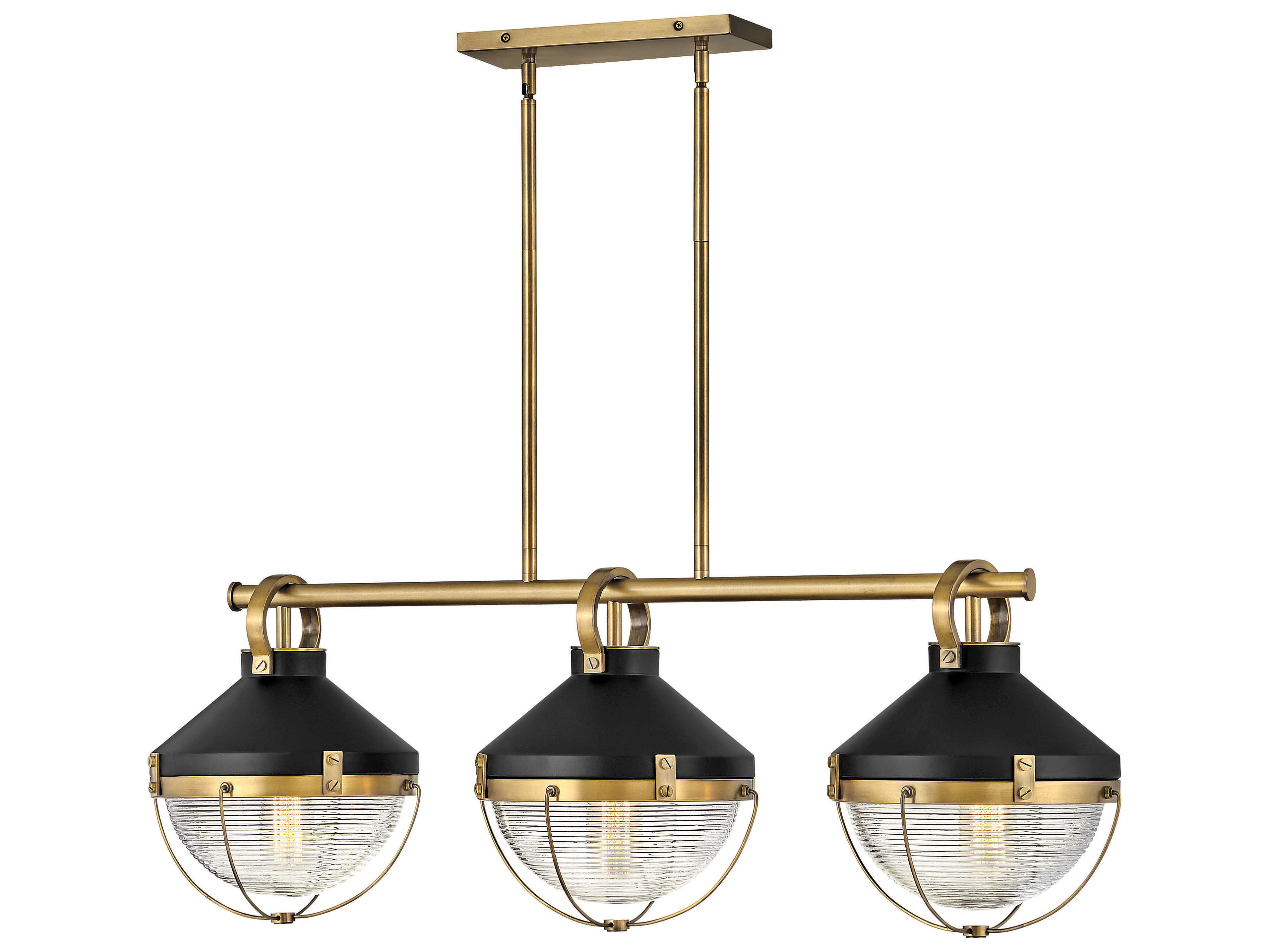 Hinkley Crew 3-Light Heritage Brass Black Glass Bell Island Pendant