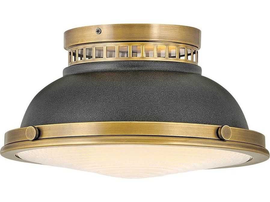 Hinkley Emery 2-Light Heritage Brass Aged Zinc Black Glass Dome Flush Mount