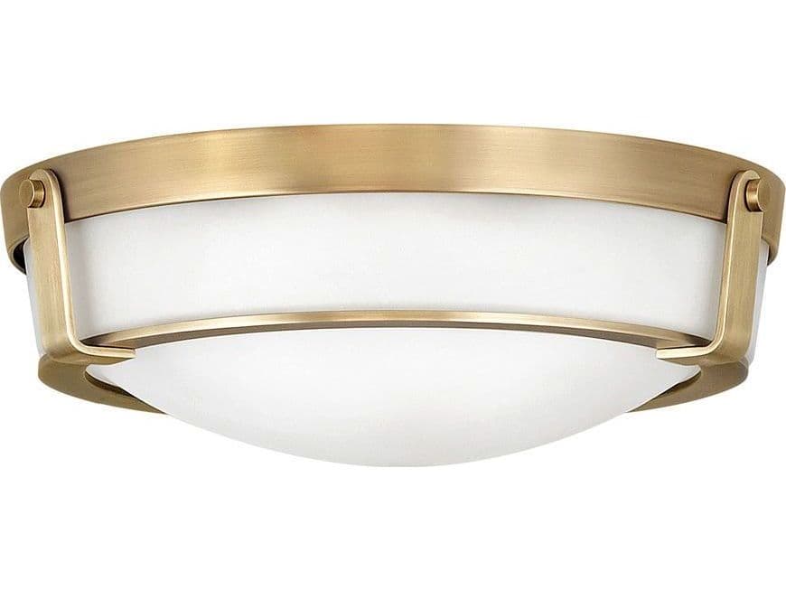 Hinkley Hathaway 3-Light Heritage Brass White Glass Bowl Flush Mount