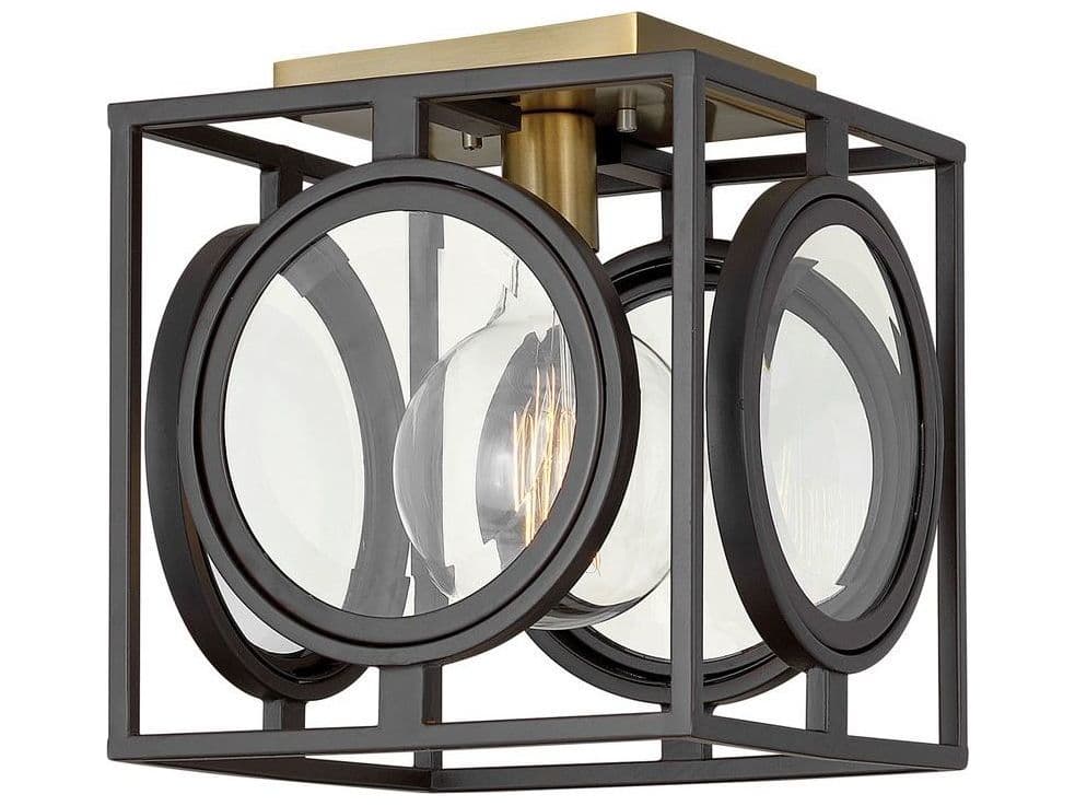 Hinkley Fulham 1-Light Buckeye Bronze Brass Glass Geometric Flush Mount