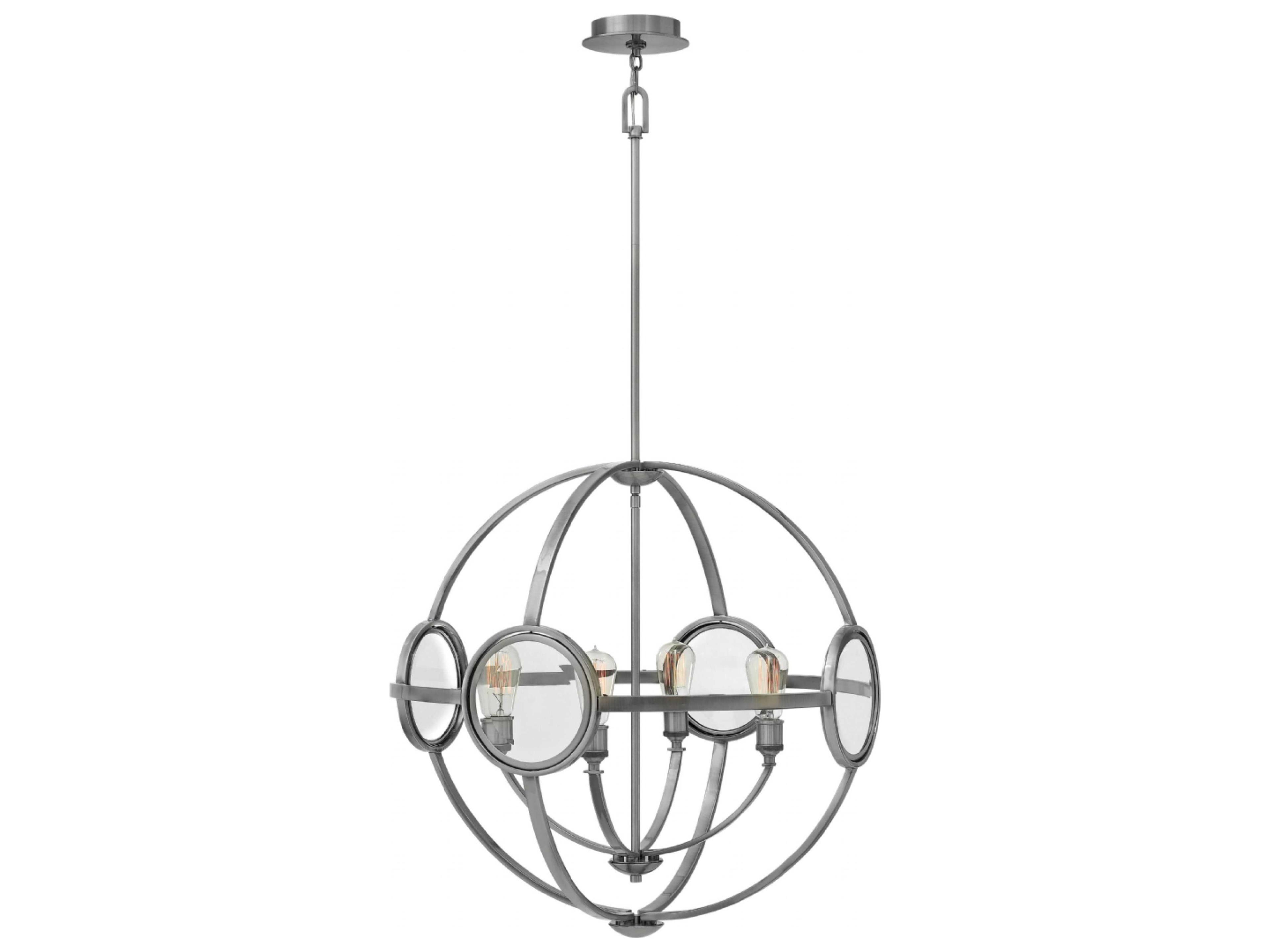 Hinkley Fulham 4-Light Polished Antique Nickel Glass Candelabra Round Chandelier