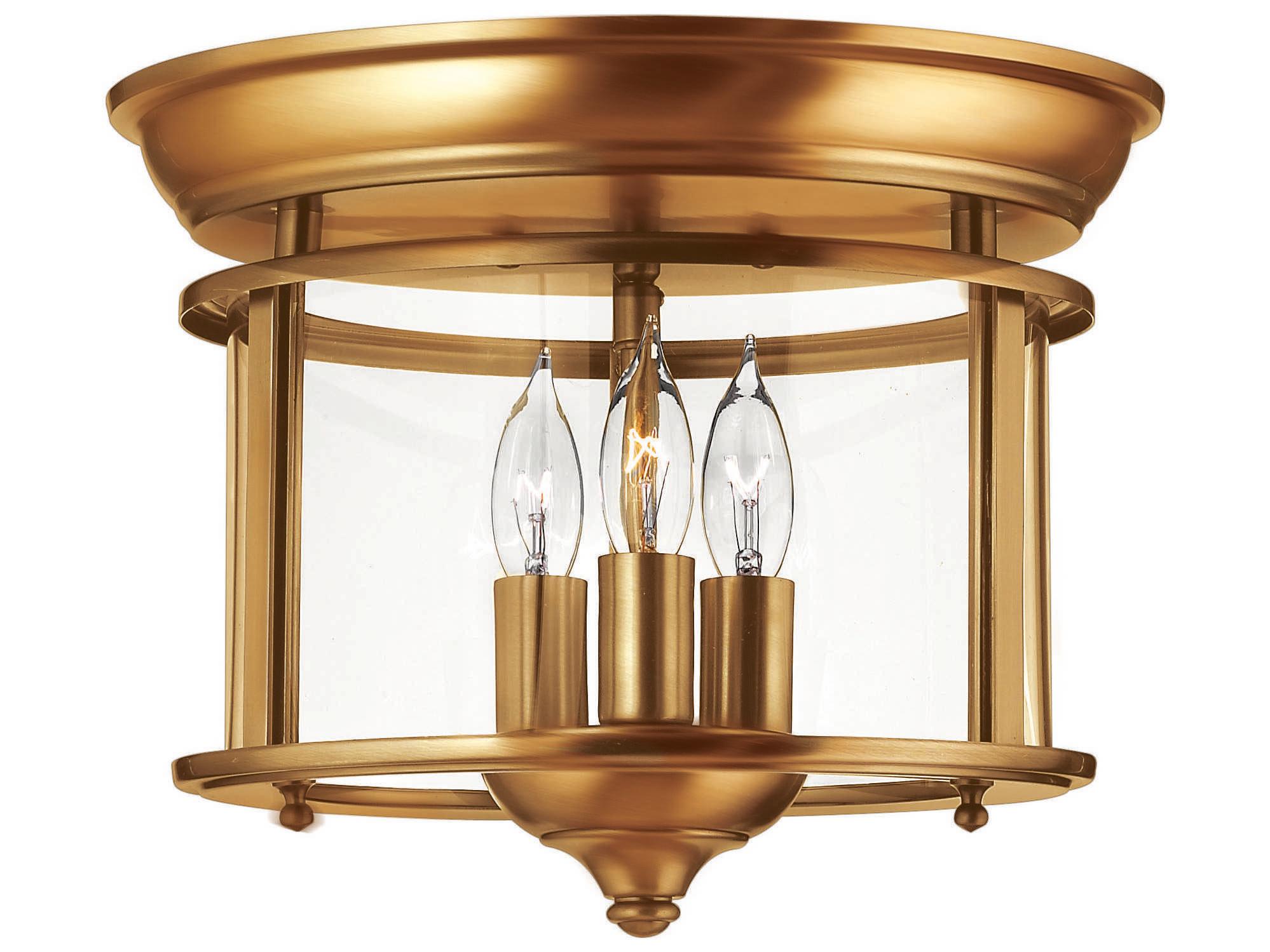 Hinkley Gentry 3-Light Heirloom Brass Glass Cylinder Flush Mount
