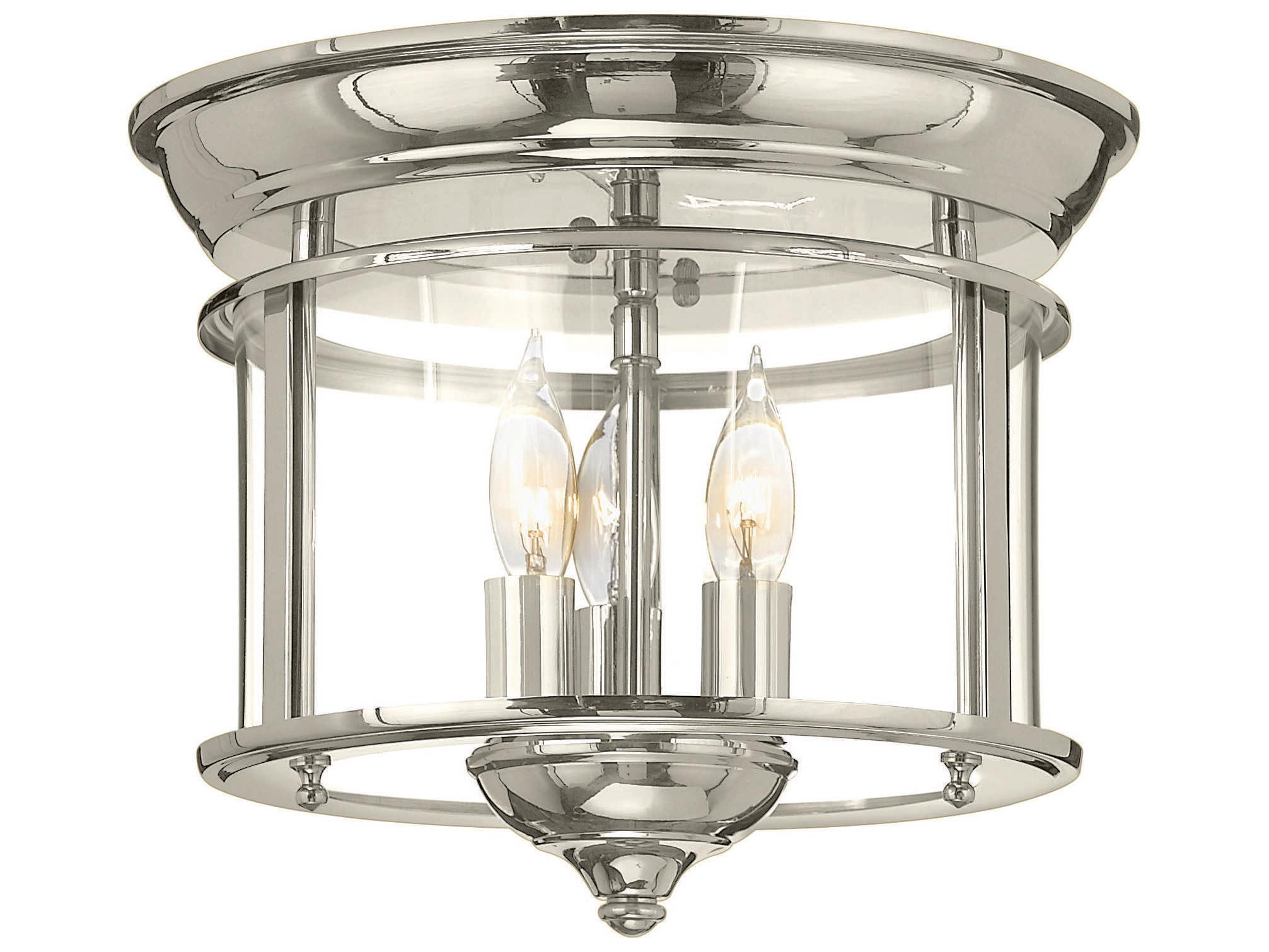 Hinkley Gentry 3-Light Polished Nickel Glass Cylinder Flush Mount