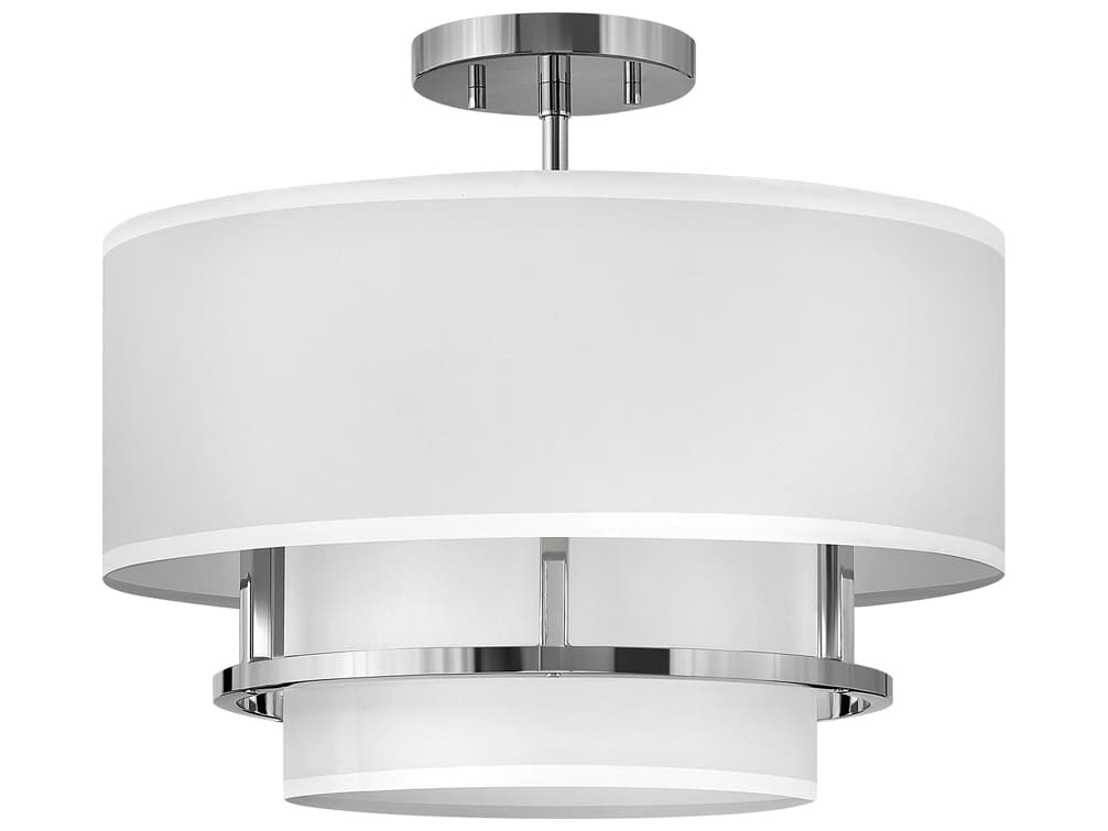 Hinkley Graham 3-Light Polished Nickel White Drum Semi Flush Mount