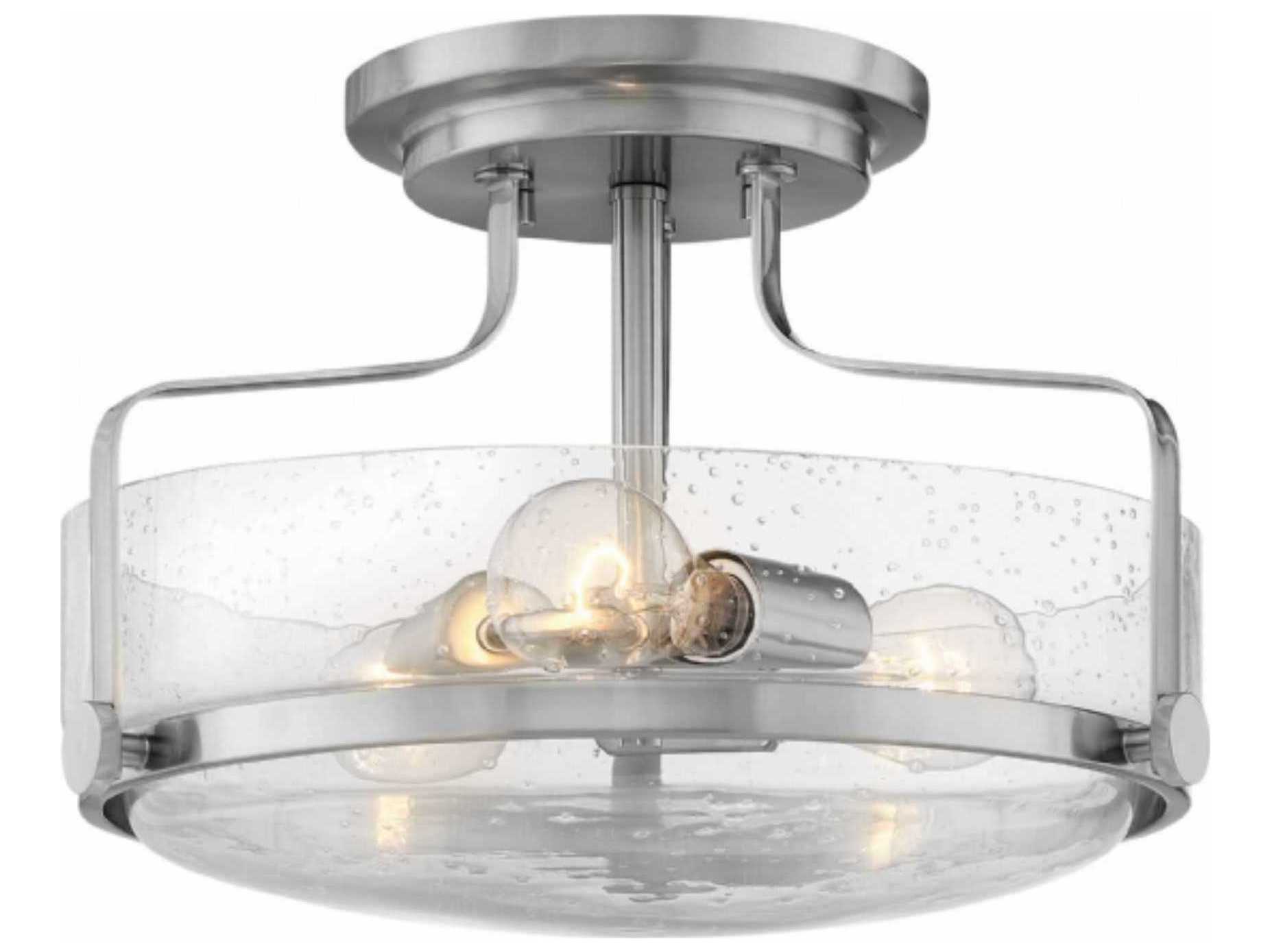 Hinkley Harper 3-Light Brushed Nickel Clear Glass Drum Semi Flush Mount
