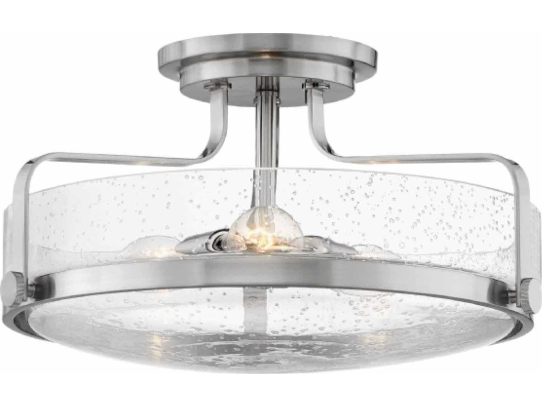 Hinkley Harper 3-Light Brushed Nickel Clear Glass Drum Semi Flush Mount