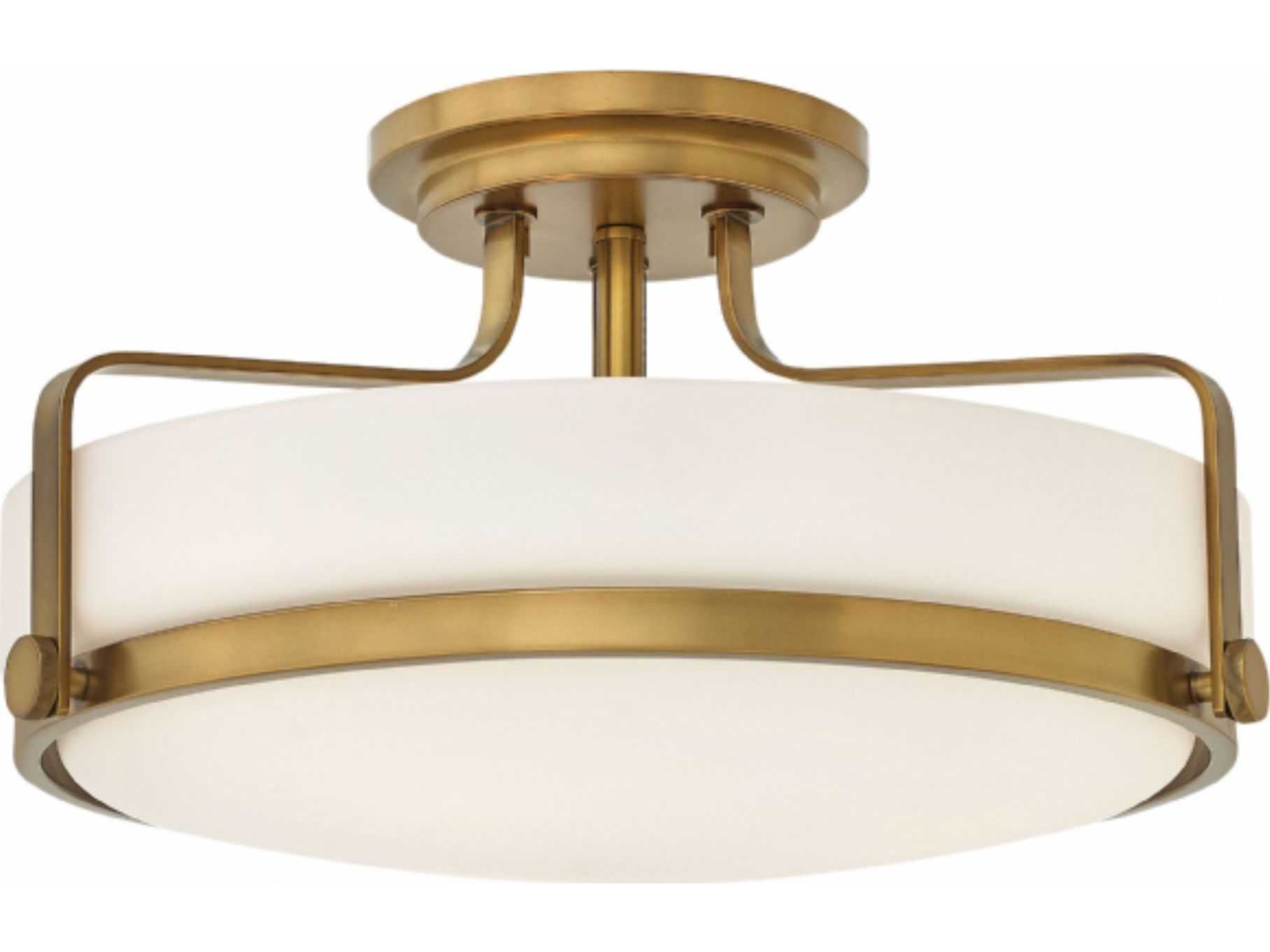Hinkley Harper 3-Light Heritage Brass Glass Drum Semi Flush Mount