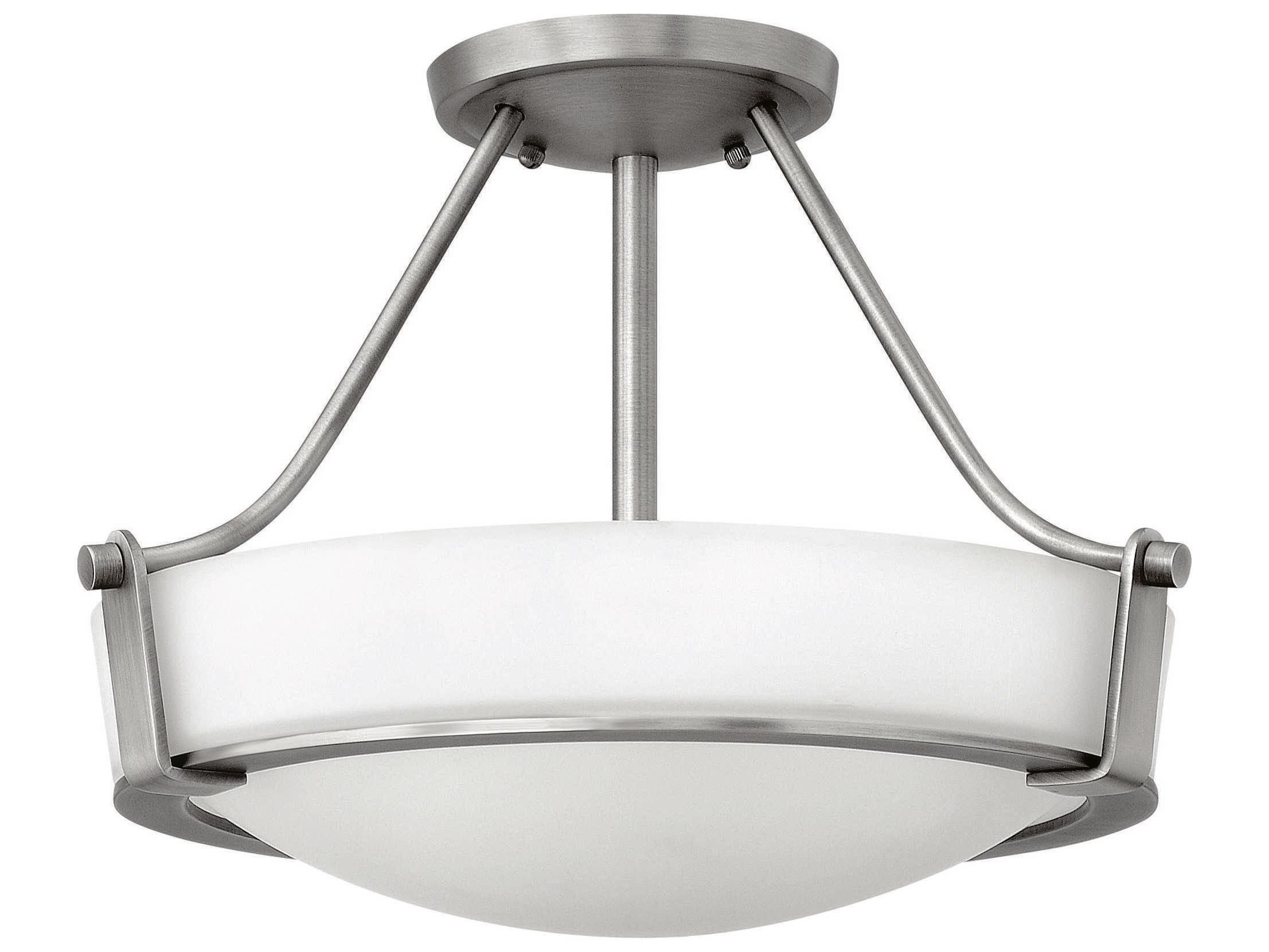 Hinkley Hathaway 3-Light Antique Nickel Glass Drum Semi Flush Mount