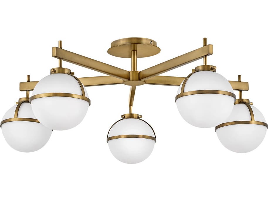 Hinkley Hollis 5-Light Heritage Brass Gold Glass LED Globe Semi Flush Mount