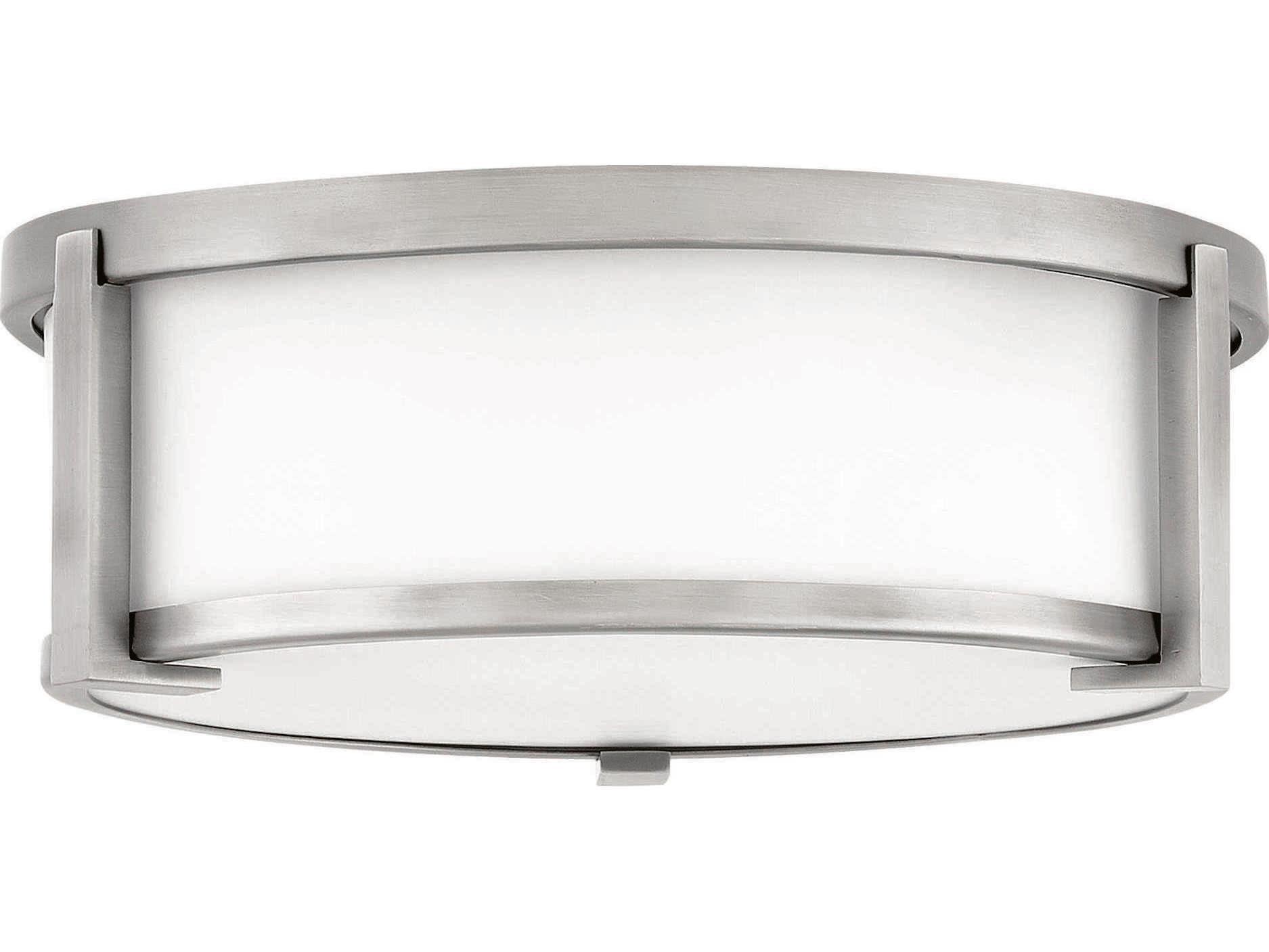 Hinkley Lowell 2-Light Antique Nickel Glass Drum Flush Mount