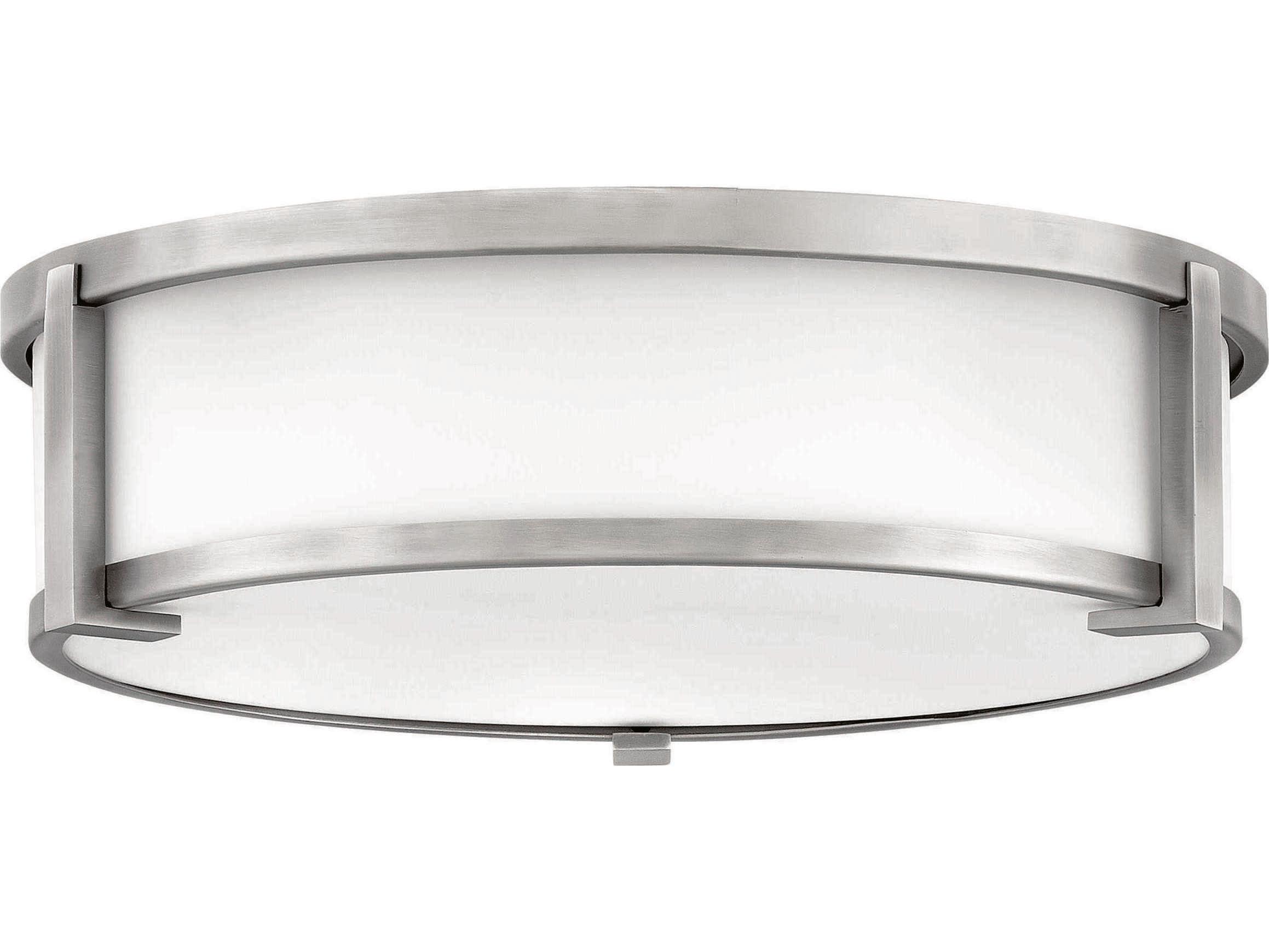 Hinkley Lowell 3-Light Antique Nickel Glass Drum Flush Mount