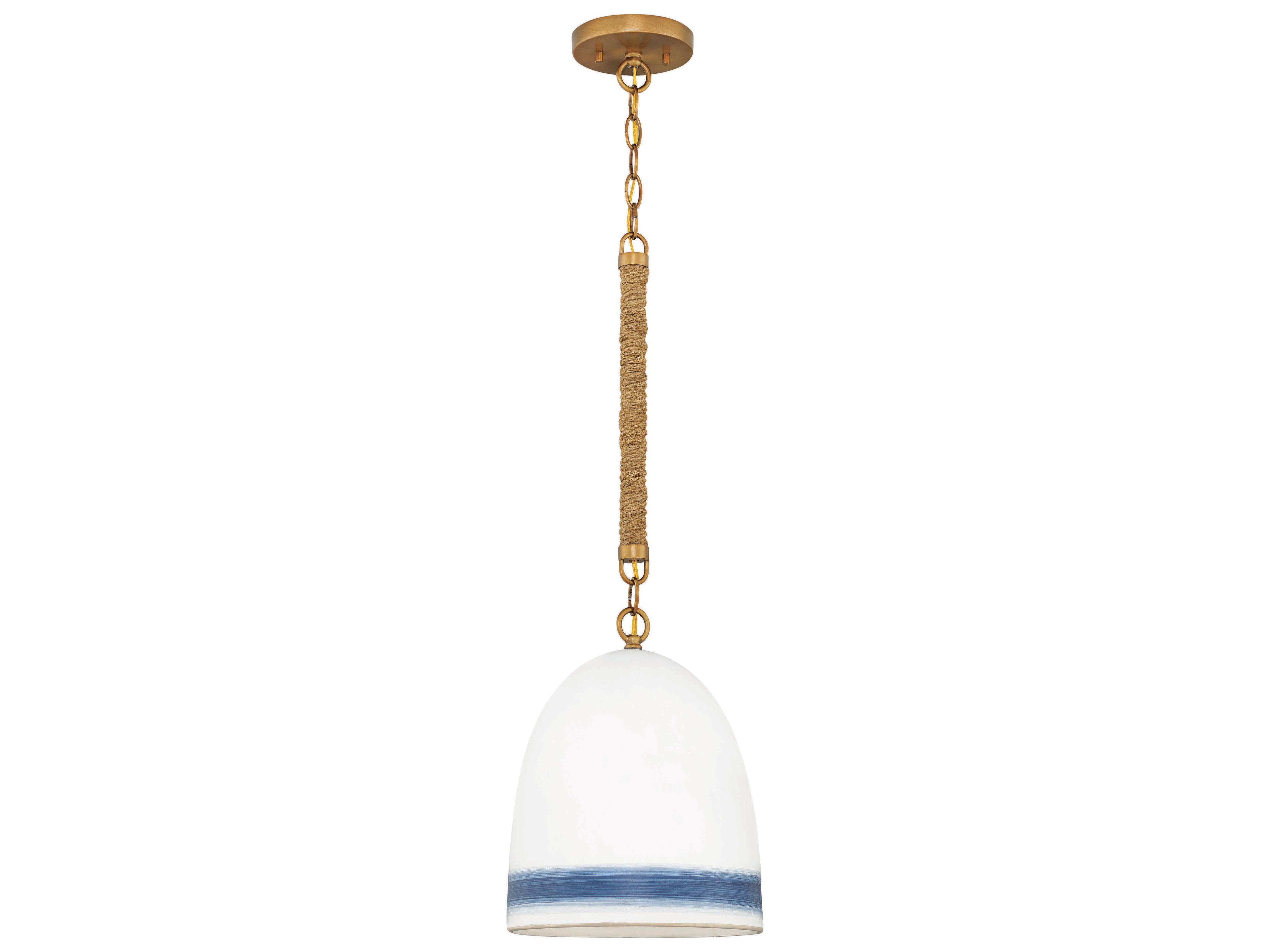 Hinkley Nash 1-Light Heirloom Brass With Navy Stripe Bell Mini Pendant
