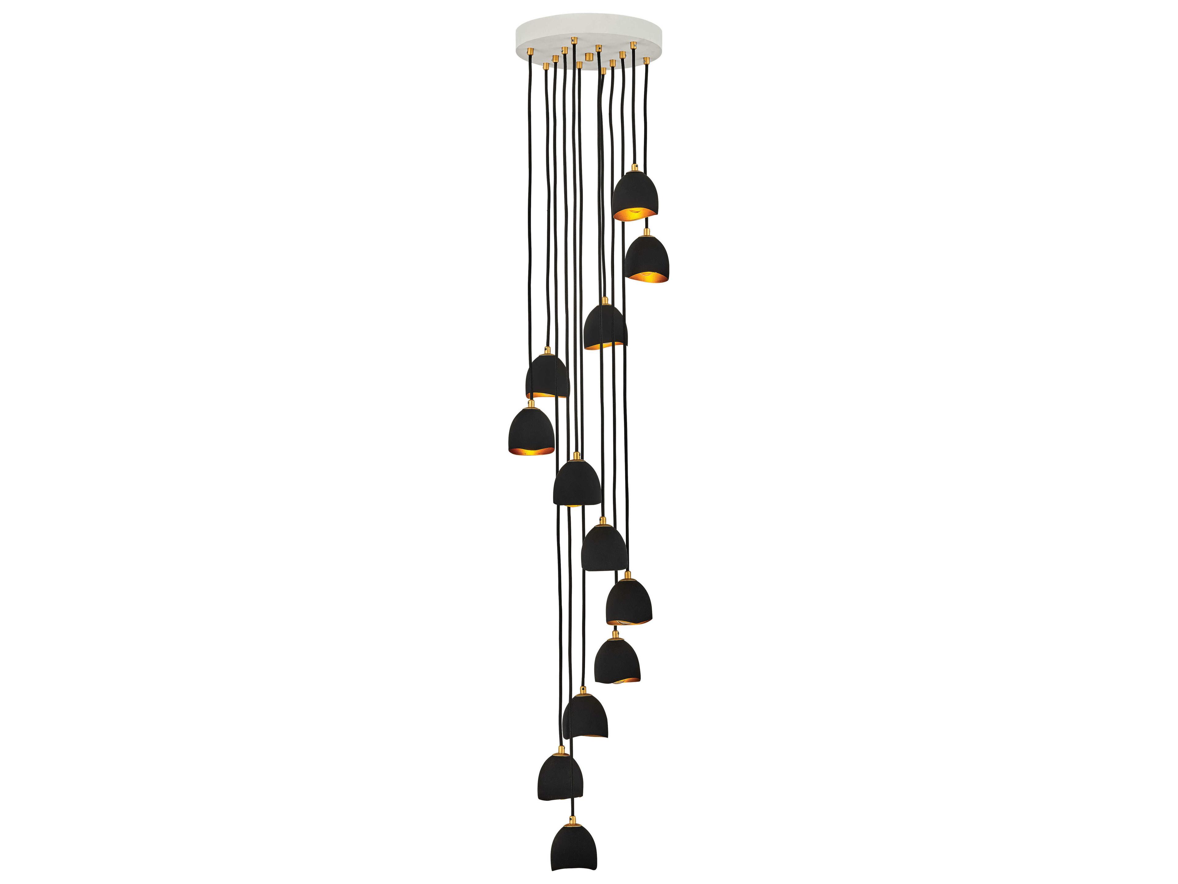 Hinkley Nula 12-Light Shell Black Gold Leaf Bell Pendant