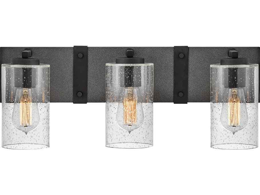 Hinkley Sawyer 3-Light Aged Zinc Black Glass Vanity Light