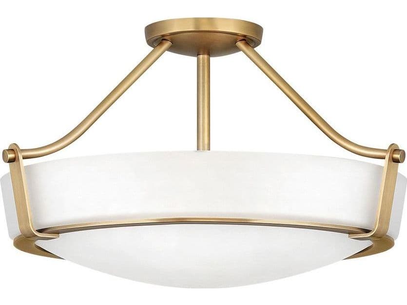 Hinkley Hathaway 4-Light Heritage Brass White Glass Drum Semi Flush Mount