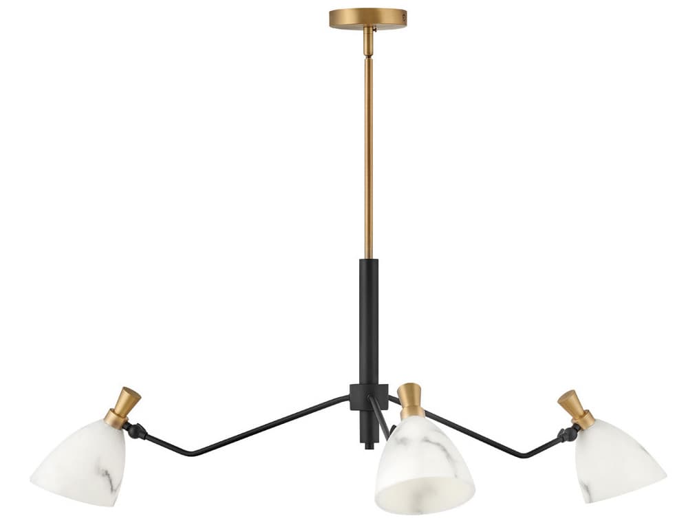 Hinkley Sinclair 3-Light Heritage Brass Black Glass LED Bell Chandelier
