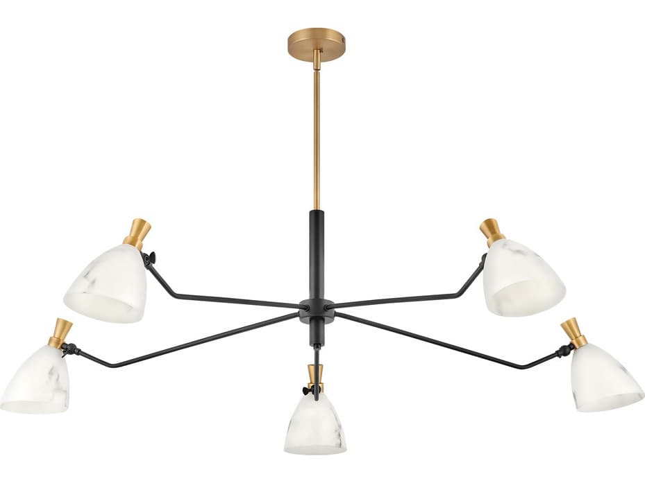 Hinkley Sinclair 5-Light Heritage Brass Black Glass LED Bell Chandelier