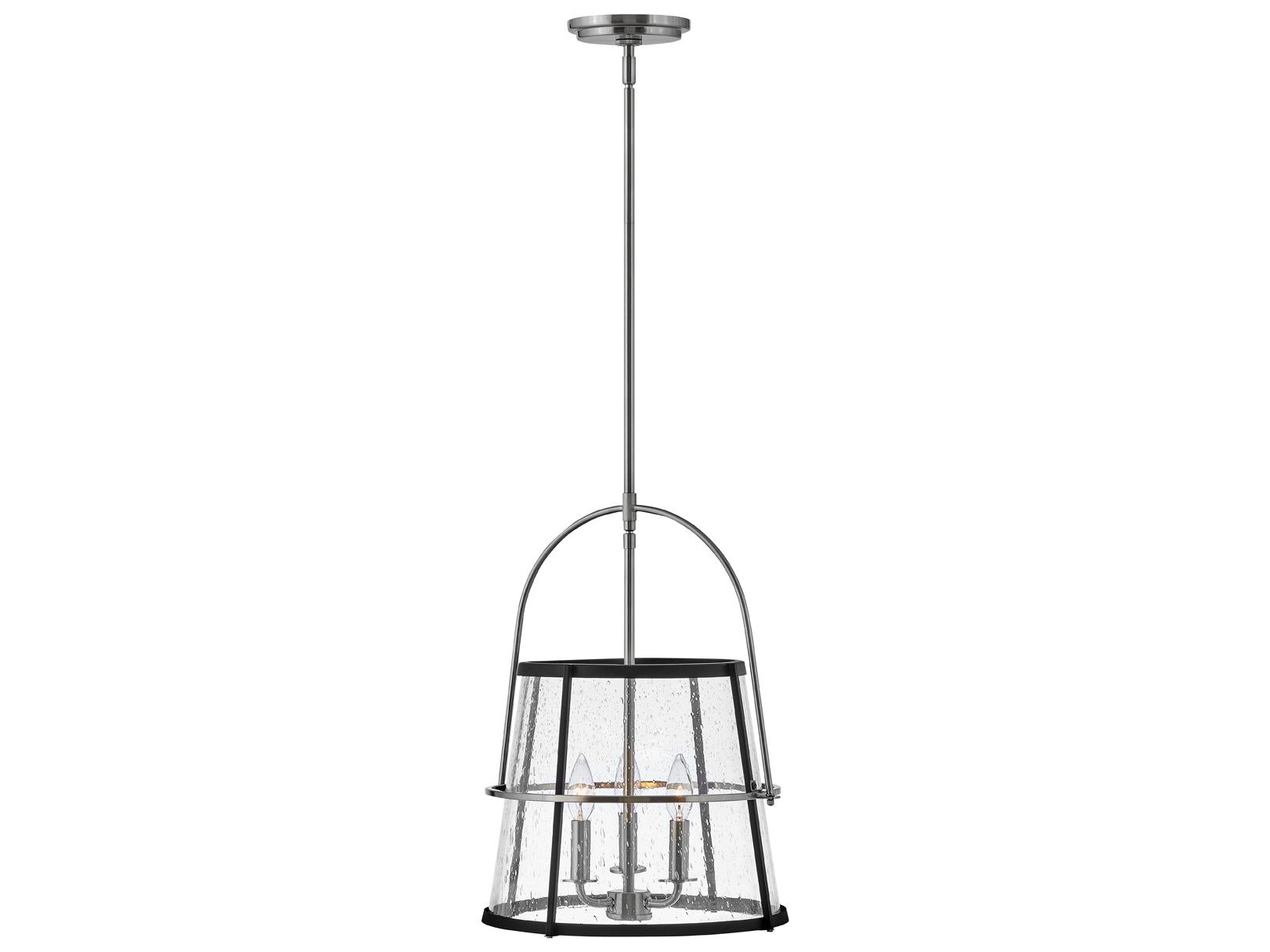 Hinkley Tournon 3-Light Brushed Nickel Black Glass Empire Pendant