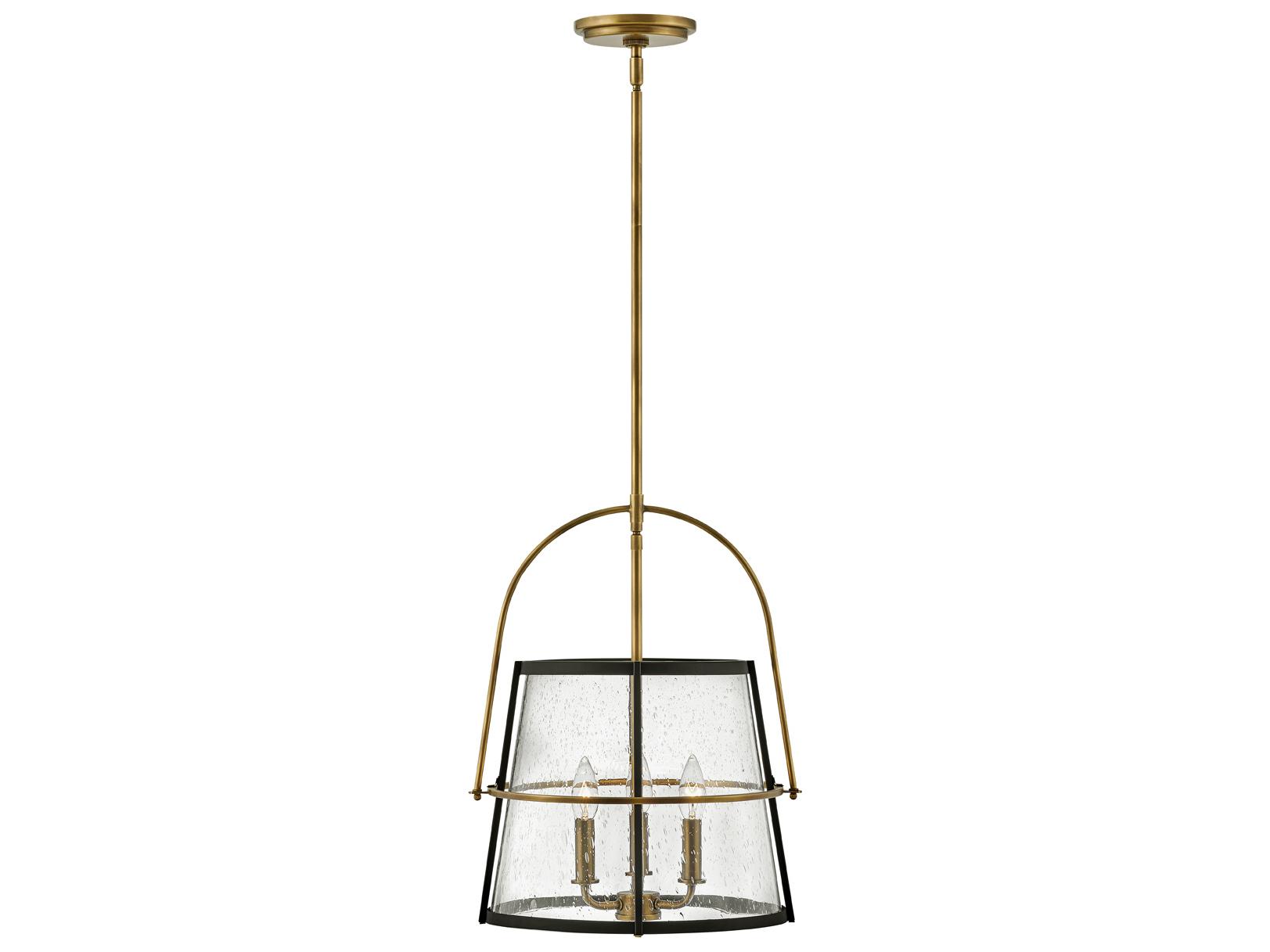 Hinkley Tournon 3-Light Heritage Brass Black Glass Empire Pendant