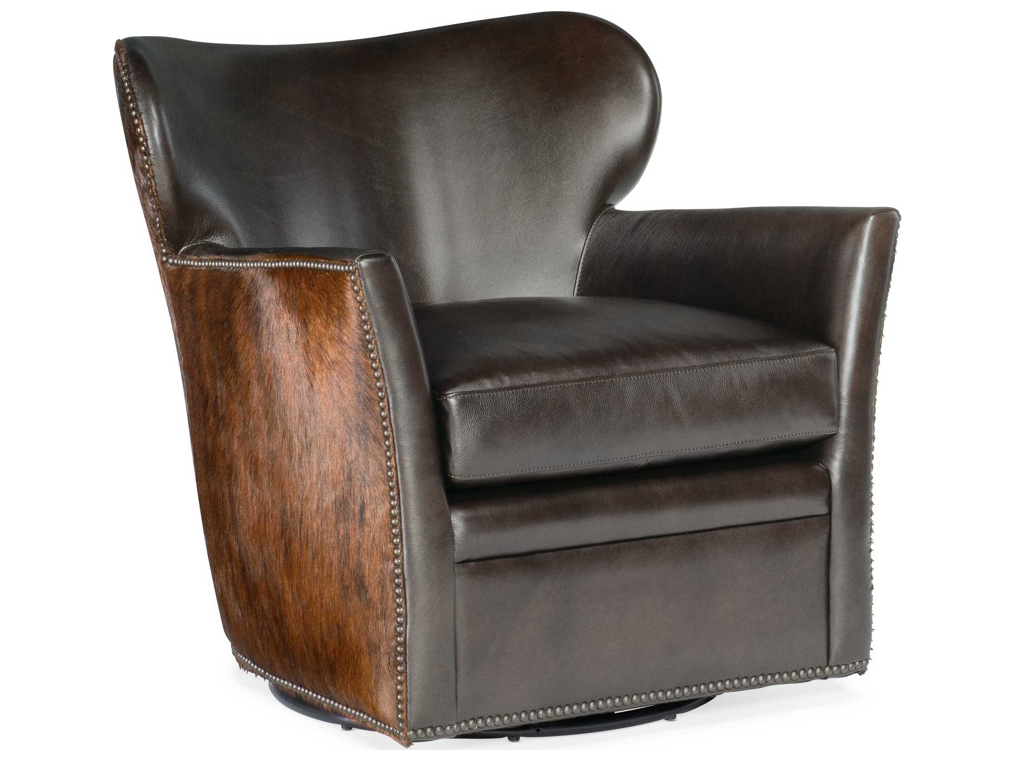 Luxecor Kato Swivel Brown Leather Accent Chair with Dark HOH