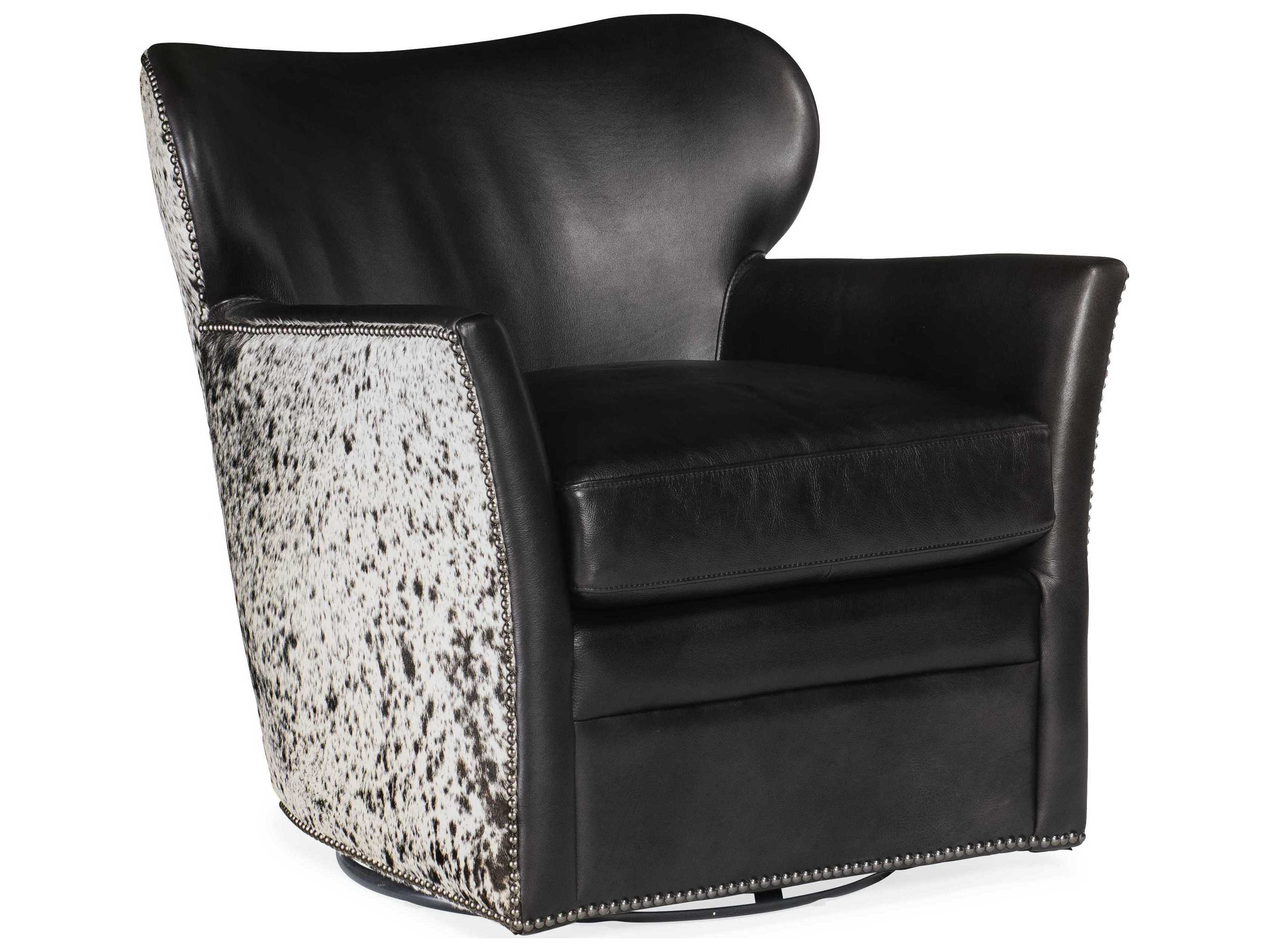 Hooker Furniture Kato Swivel Black Leather Accent Chair with Salt Pepper HOH
