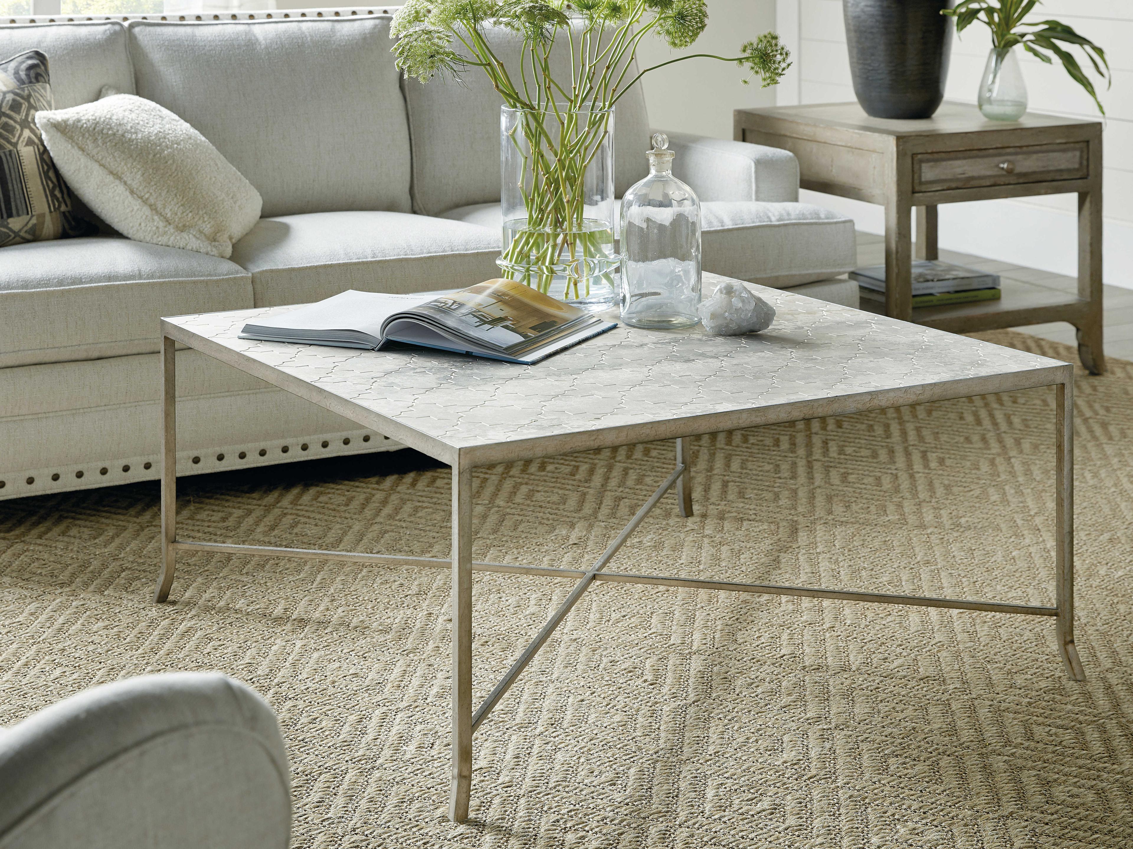 Hooker Furniture Alfresco Lapilli Carved Top Square Silver Cocktail Table