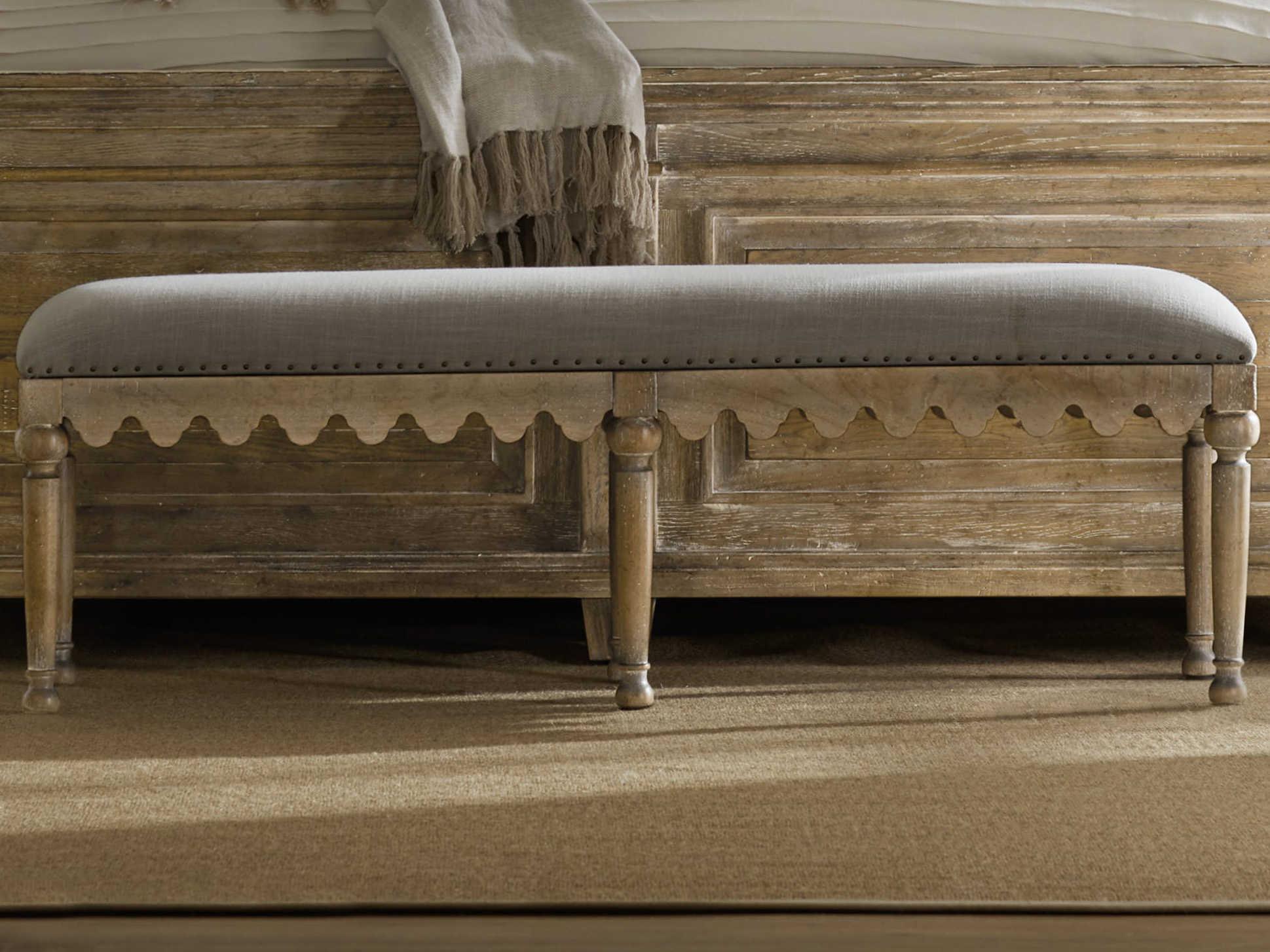 Hooker Furniture Boheme Light Wood Gray Upholstered Accent Bench