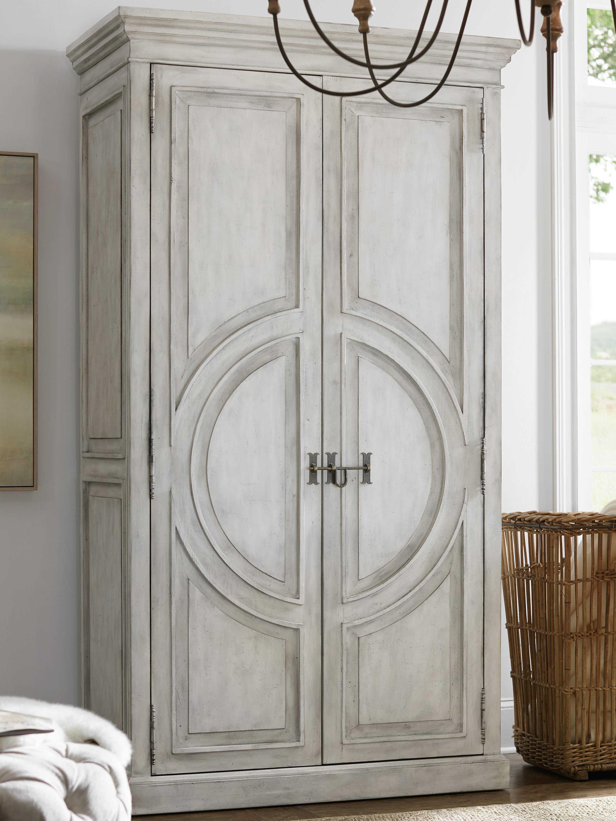 Luxecor Heritage Whitewash Merino Blue Poplar Wood Wardrobe Armoire