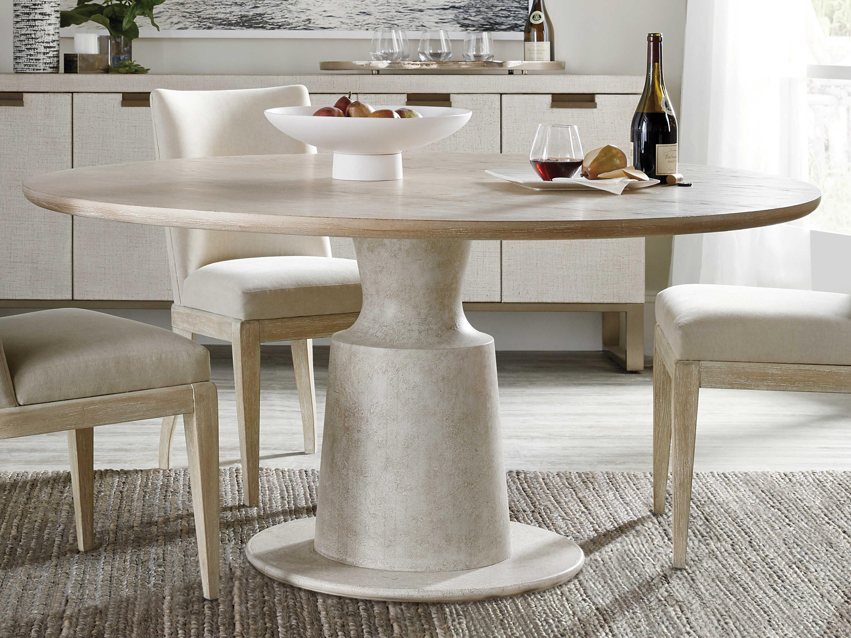 Hooker Furniture Cascade Round Terrain Textured Gesso Light Wood Dining Table