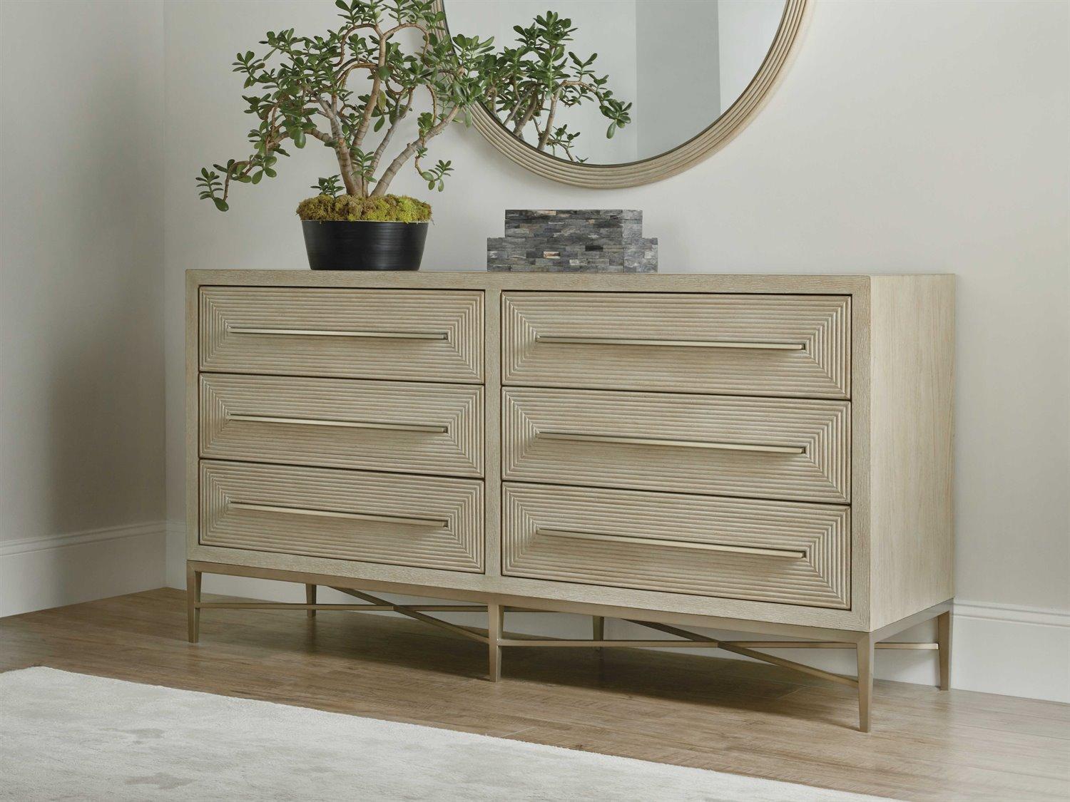 Hooker Furniture Cascade 6-Drawers Brown Oak Wood Double Dresser