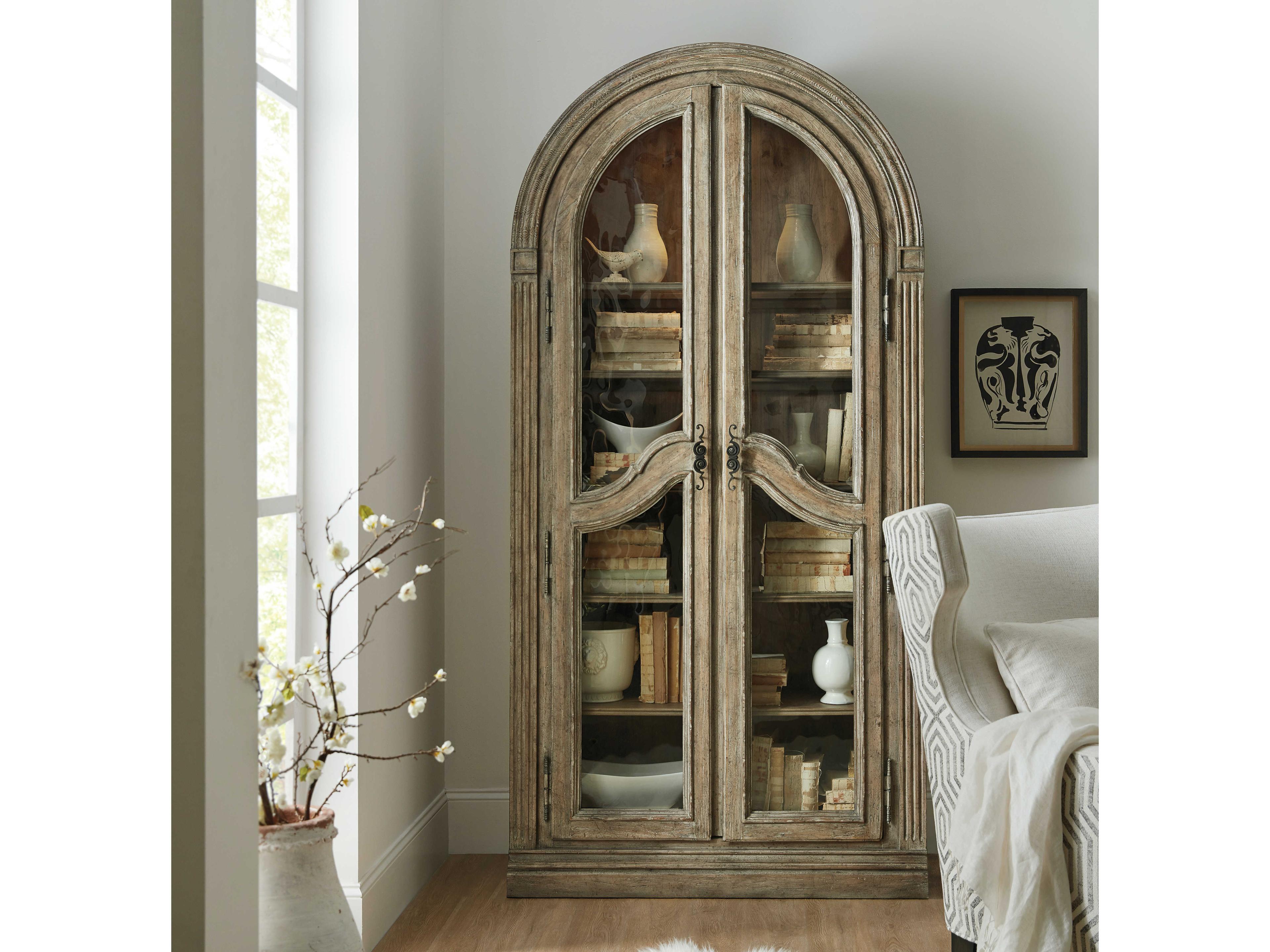 Luxecor Heritage Ash Wood Antique Slate Curio Display Cabinet