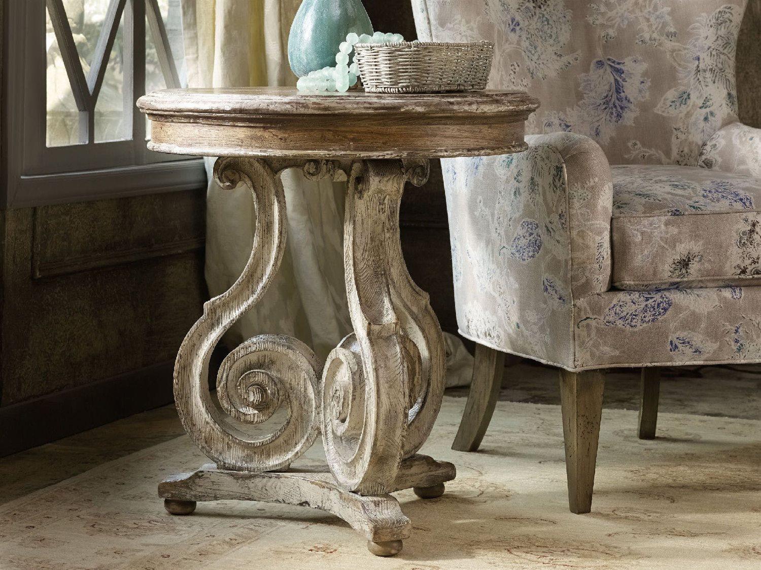 Hooker Furniture Chatelet Scroll Round Light Wood End Table