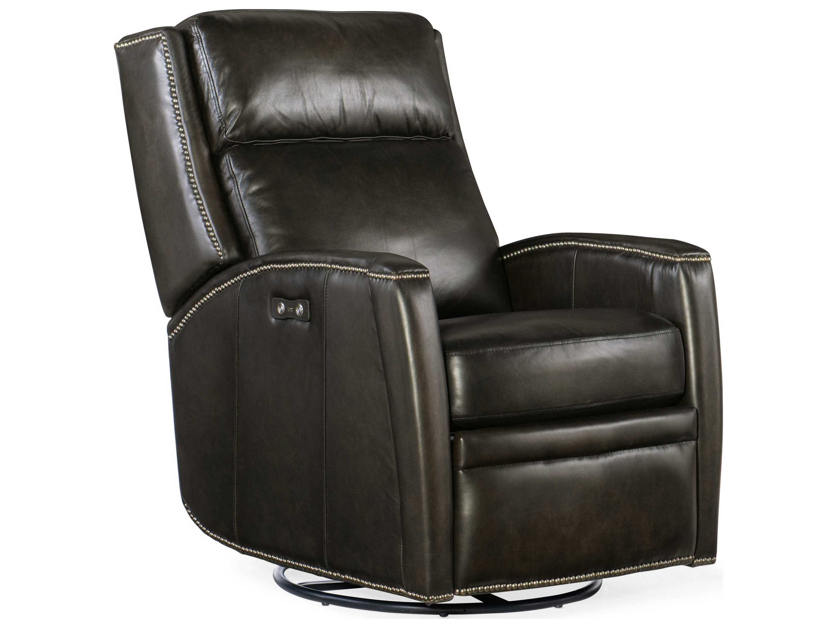 Luxecor Declan Power Swivel Glider Brindisi Trinita Black Leather Recliner