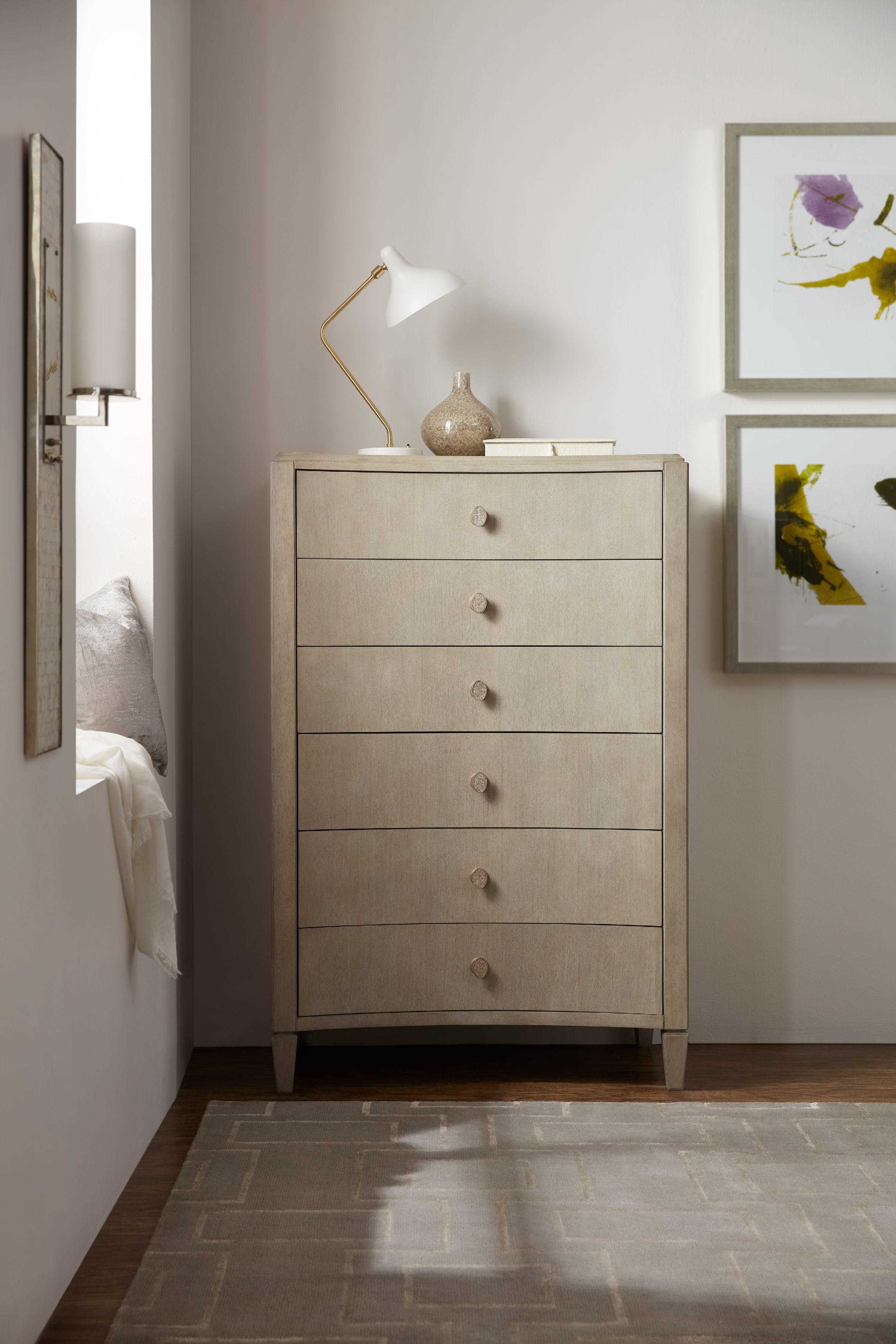 Hooker Furniture Elixir 6-Drawers Serene Gray Beige Rubberwood Accent Chest