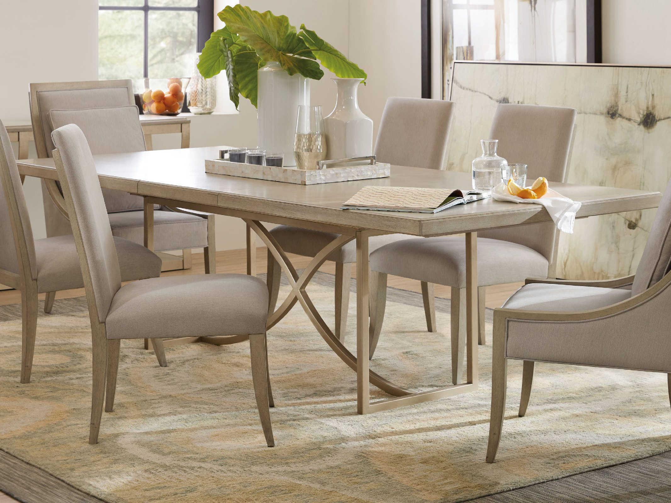 Hooker Furniture Elixir Rectangular Wood Serene Gray Beige Champagne Silver Dining Table