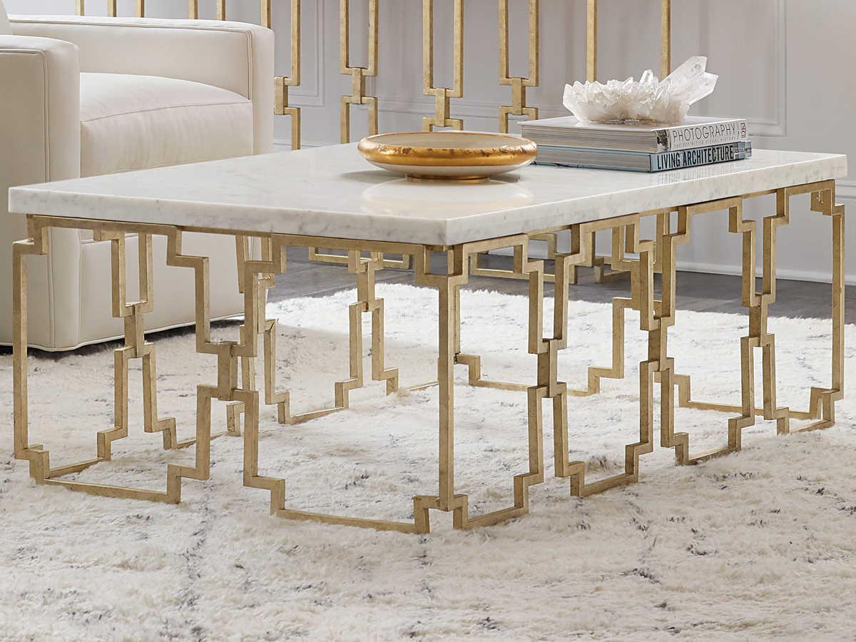 Hooker Furniture Evermore Rectangular Kala White Marble Gold Cocktail Table