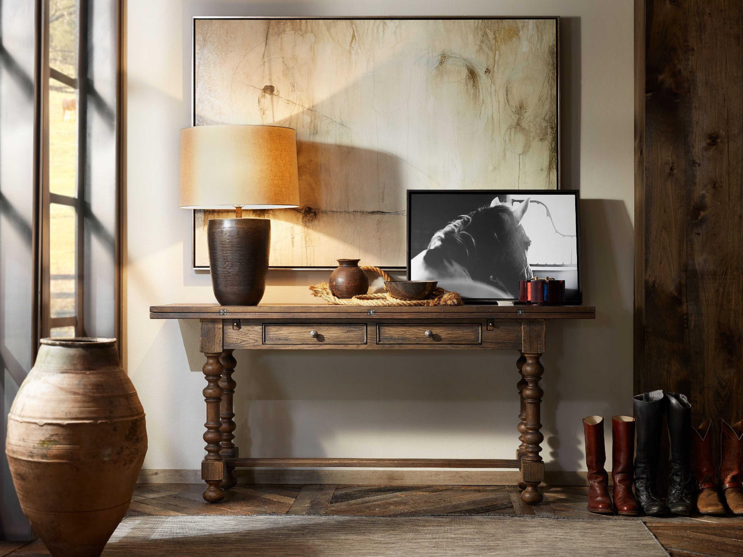 Hooker Furniture Hill Country Bluewind Flip-Top Rectangular Wood Timeworn Saddle Brown Aged Pewter Console Table