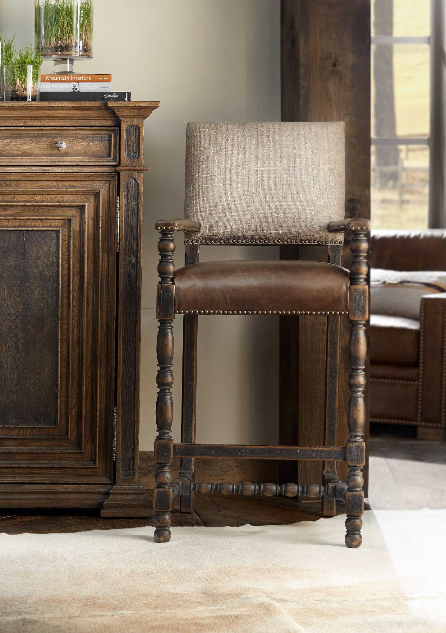 Hooker Furniture Hill Country Leather Hardwood Black Counter Stool