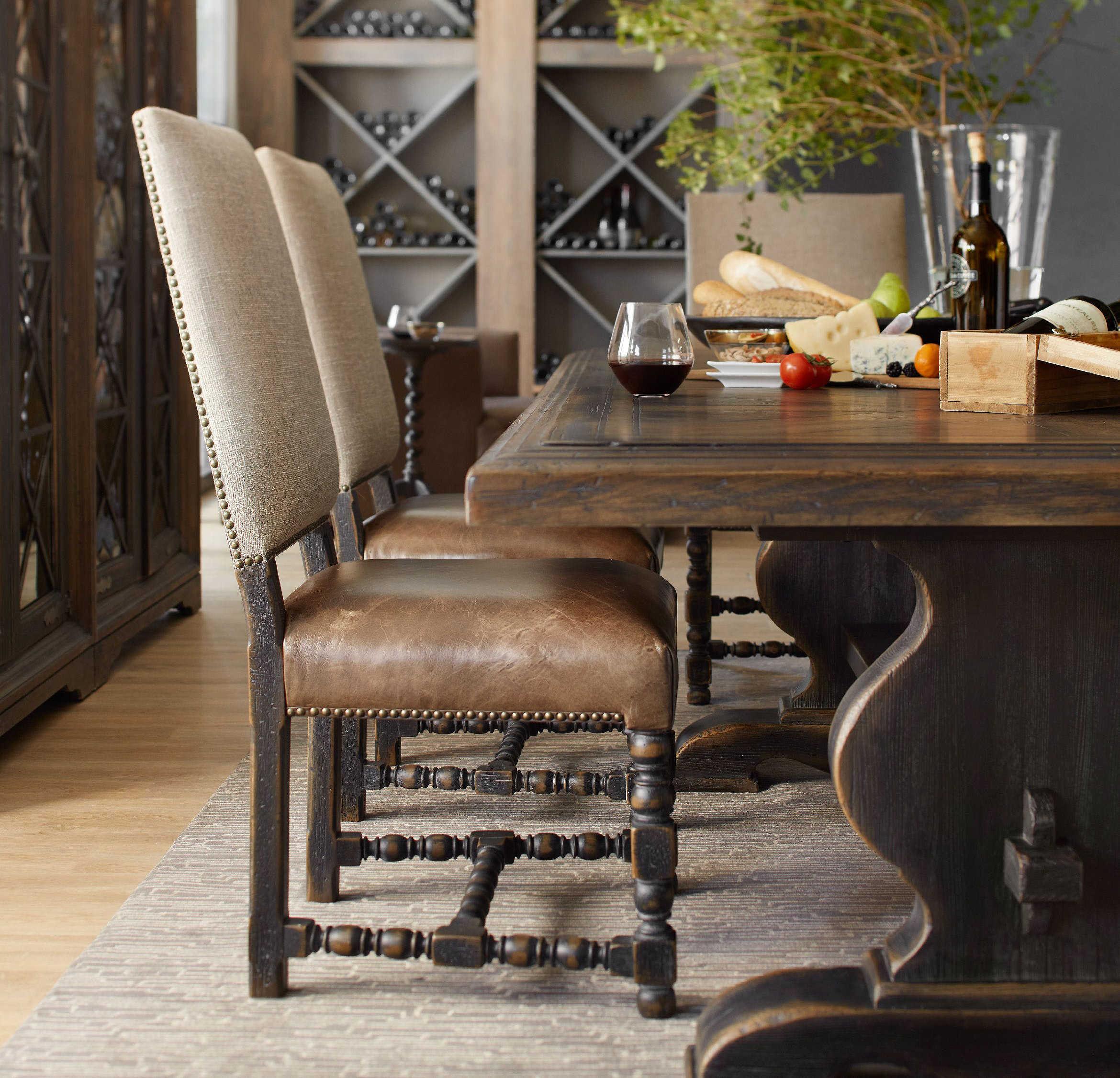 Hooker Furniture Hill Country Leather Hardwood Brown Upholstered Side Dining Chair