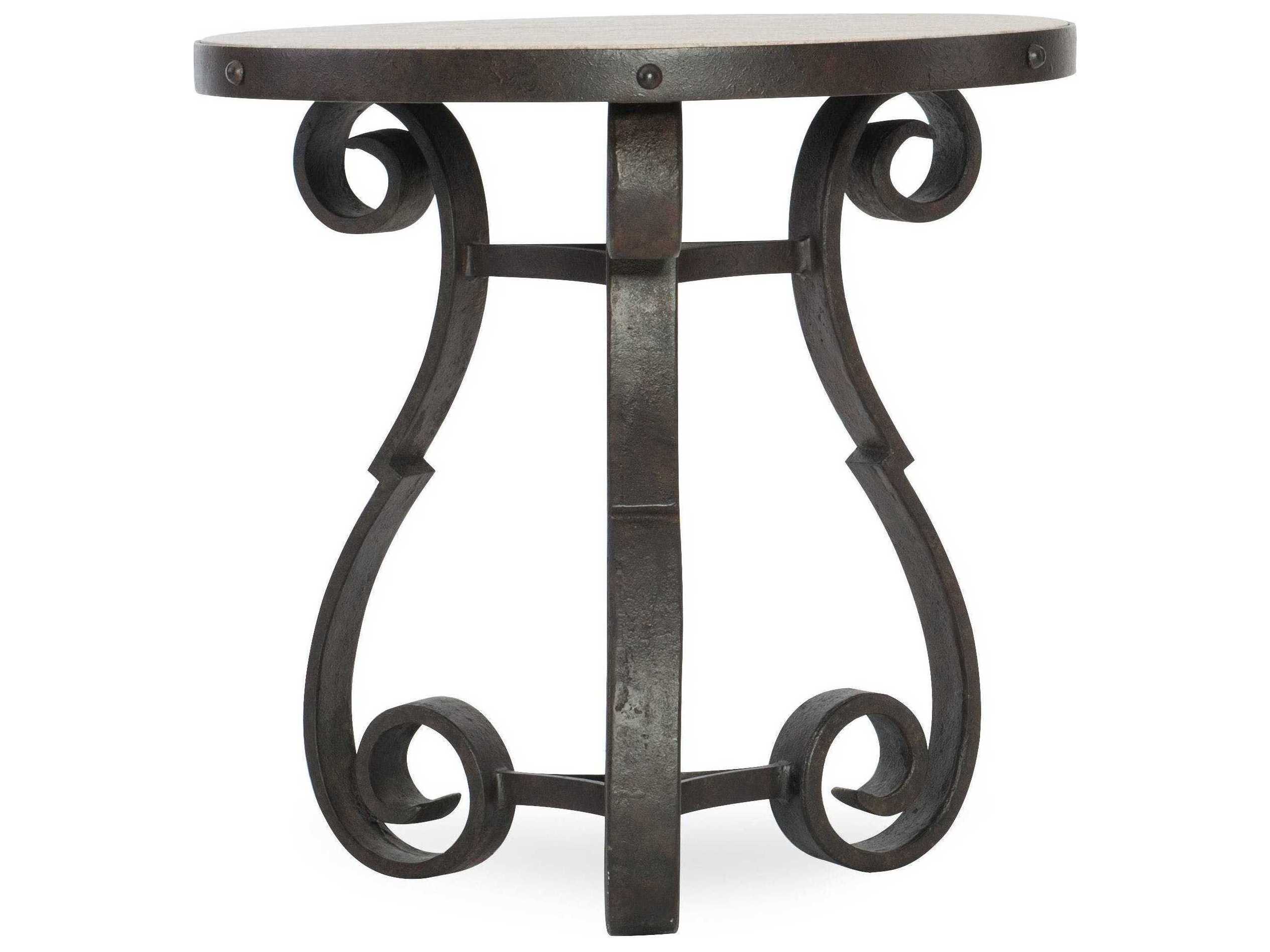 Hooker Furniture Hill Country Luckenbach Round Stone Antique Travertine Black End Table