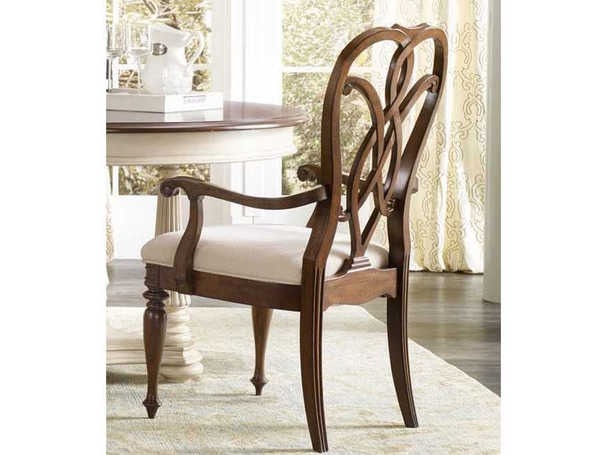 Hooker Furniture Leesburg Mahogany Wood Brown Upholstered Arm Dining Chair